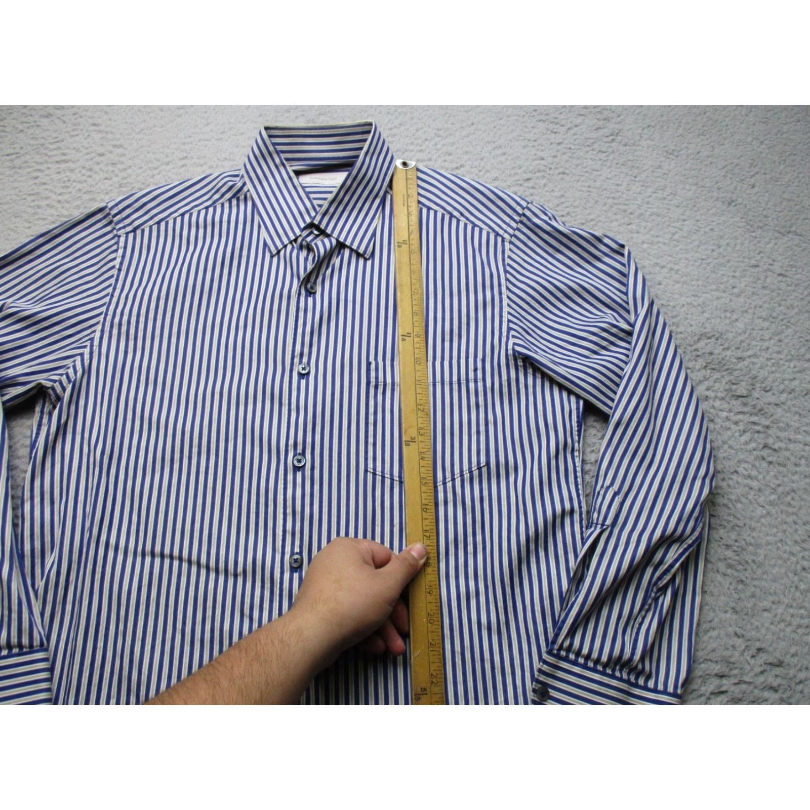 Ermenegildo Zegna Dress Shirt Mens Large Blue White Stripe Button Down Italy