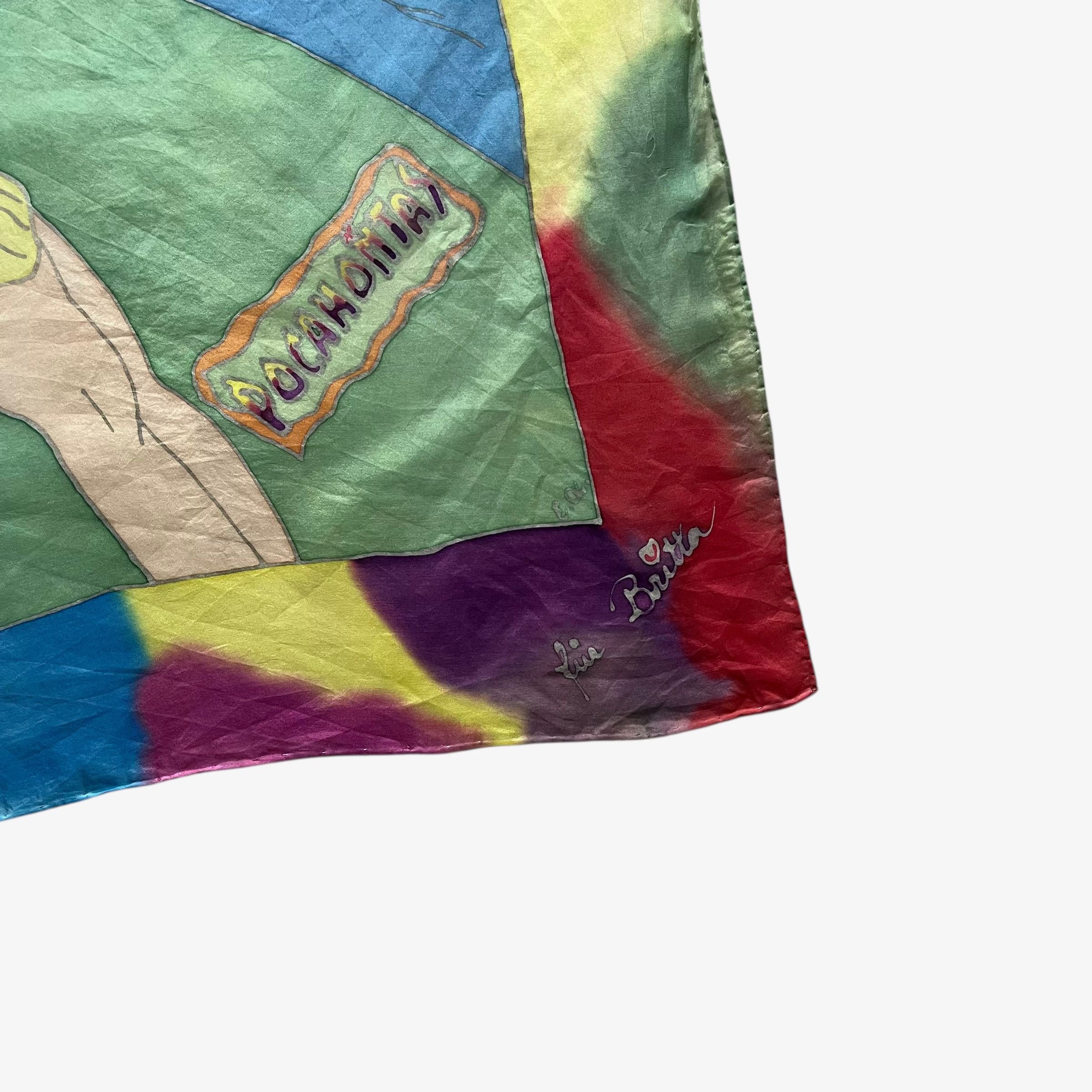 Disney Vintage 90s Disney Pocahontas Floral Hand Painted Silk Scarf Size ONE SIZE - 3 Thumbnail