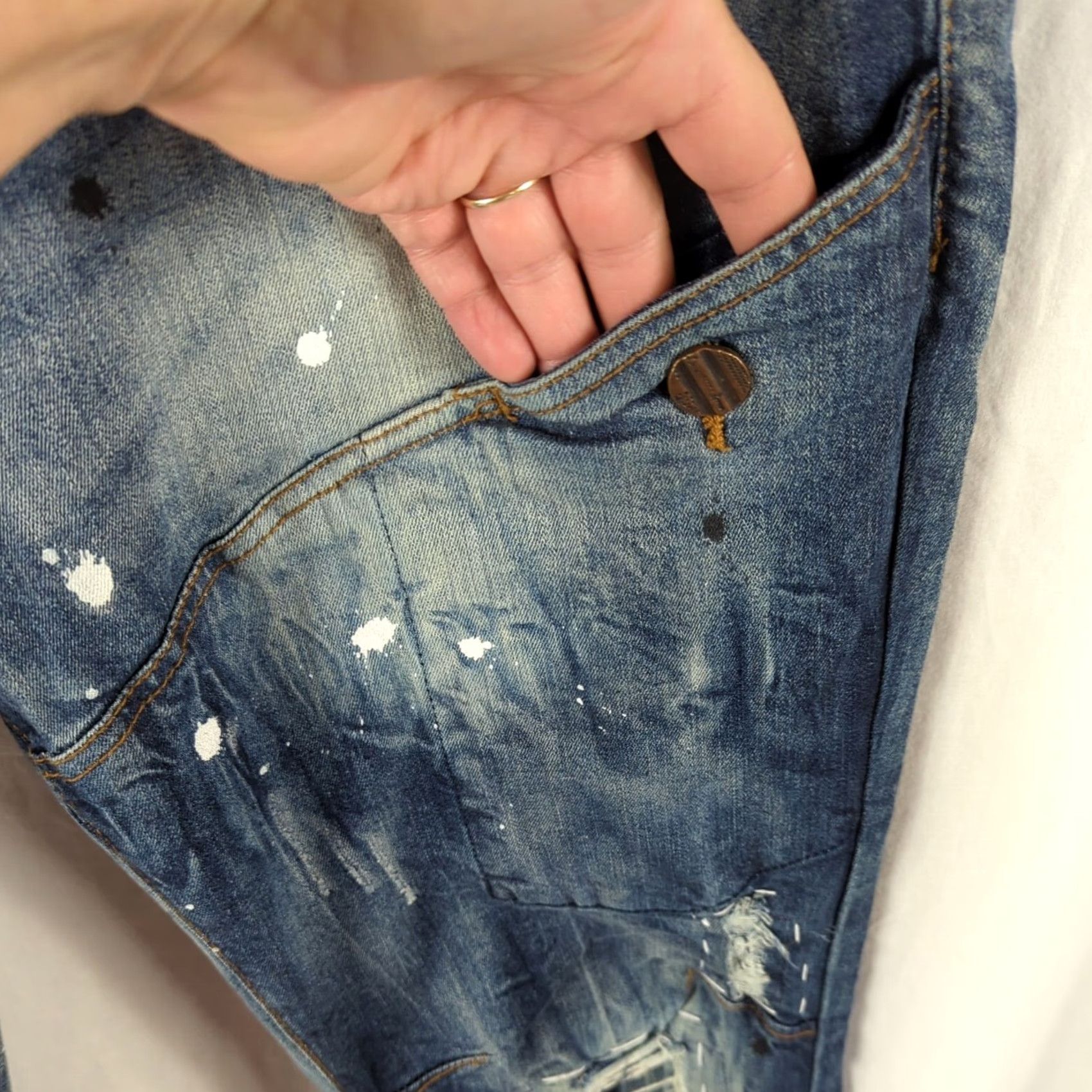 Denime FWRD Denim Jeans Distressed Paint Splattered Regular Fit Men 40X34 Denim Blue Medium Cotton Blend Waist 40 Inseam 34" Tapered Size US 40 / EU 56 - 5 Thumbnail