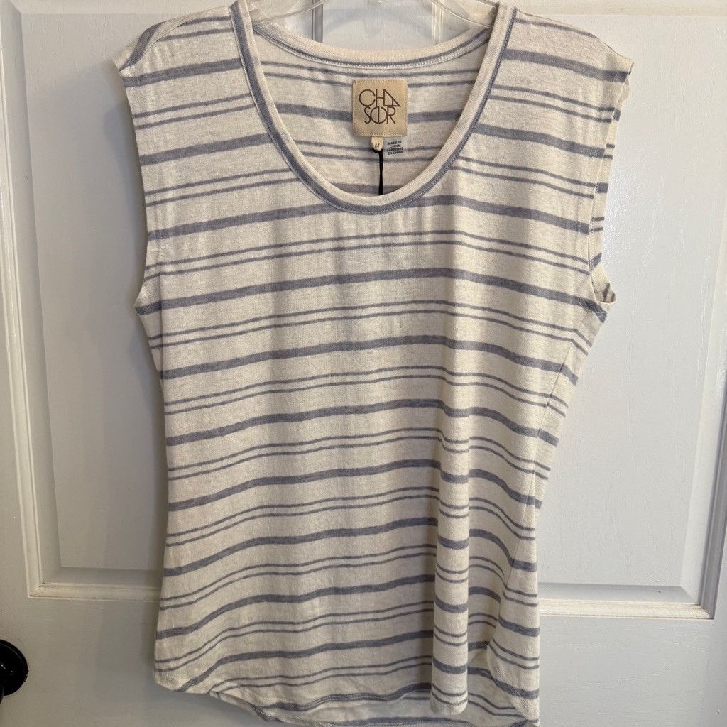Chaser Brand Women's Chaser Striped Tank Top Size M White/Gray Size M / US 6-8 / IT 42-44 - 1 Thumbnail