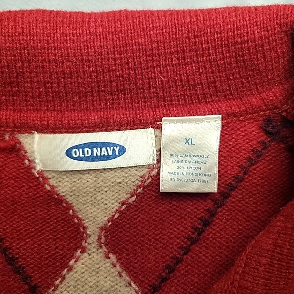 Old Navy VINTAGE Old Navy Sweater Women XL Red Argyle Lambswool Collared Preppy Y2K Retro Pullover Knits Womens Size XL / US 12-14 / IT 48-50 - 4 Thumbnail