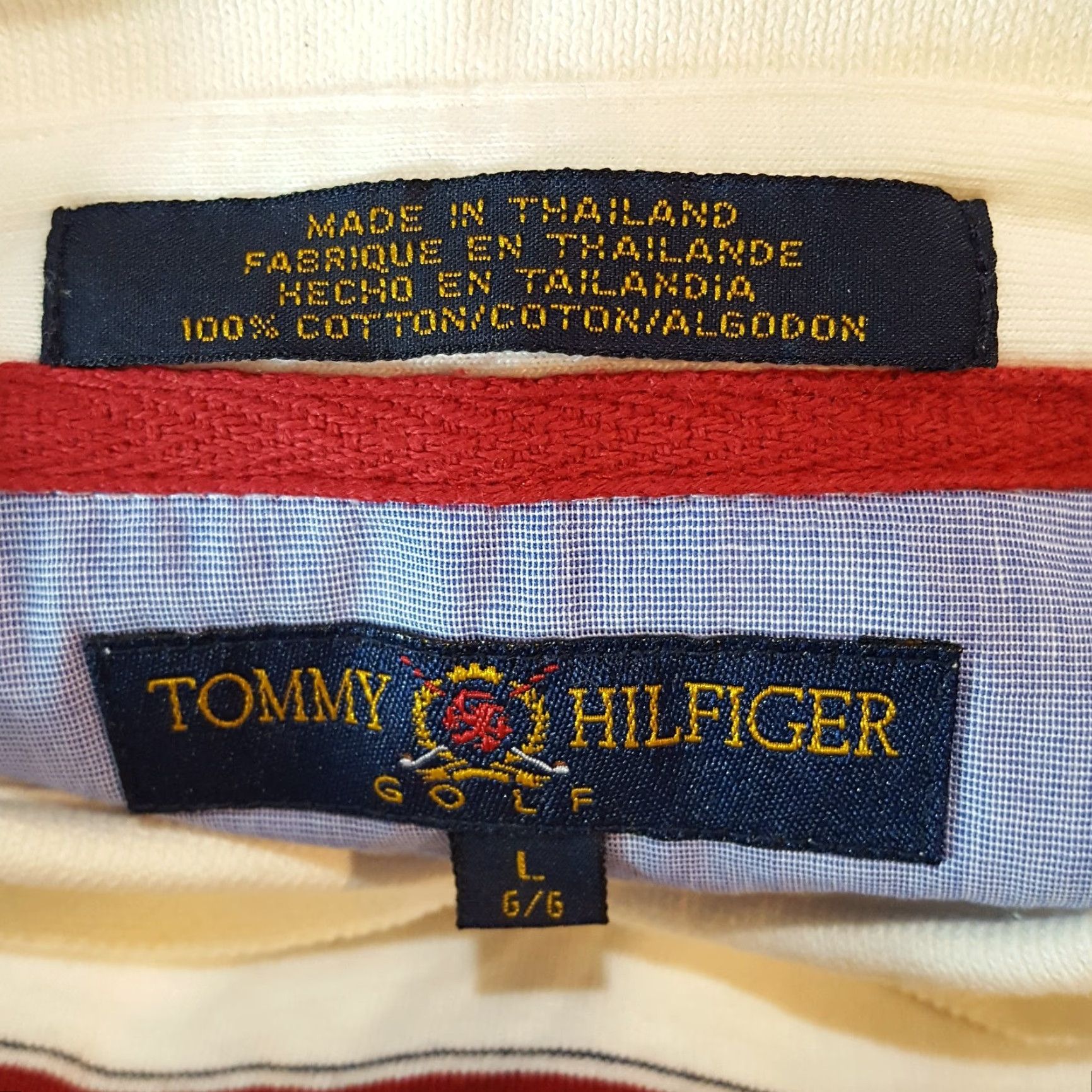 Tommy Hilfiger VINTAGE Tommy Hilfiger Golf Striped Collared Polo Shirt Men's Large White 90s Preppy Casual Sports Tennis Golf Shirt Size US L / EU 52-54 / 3 - 7 Thumbnail