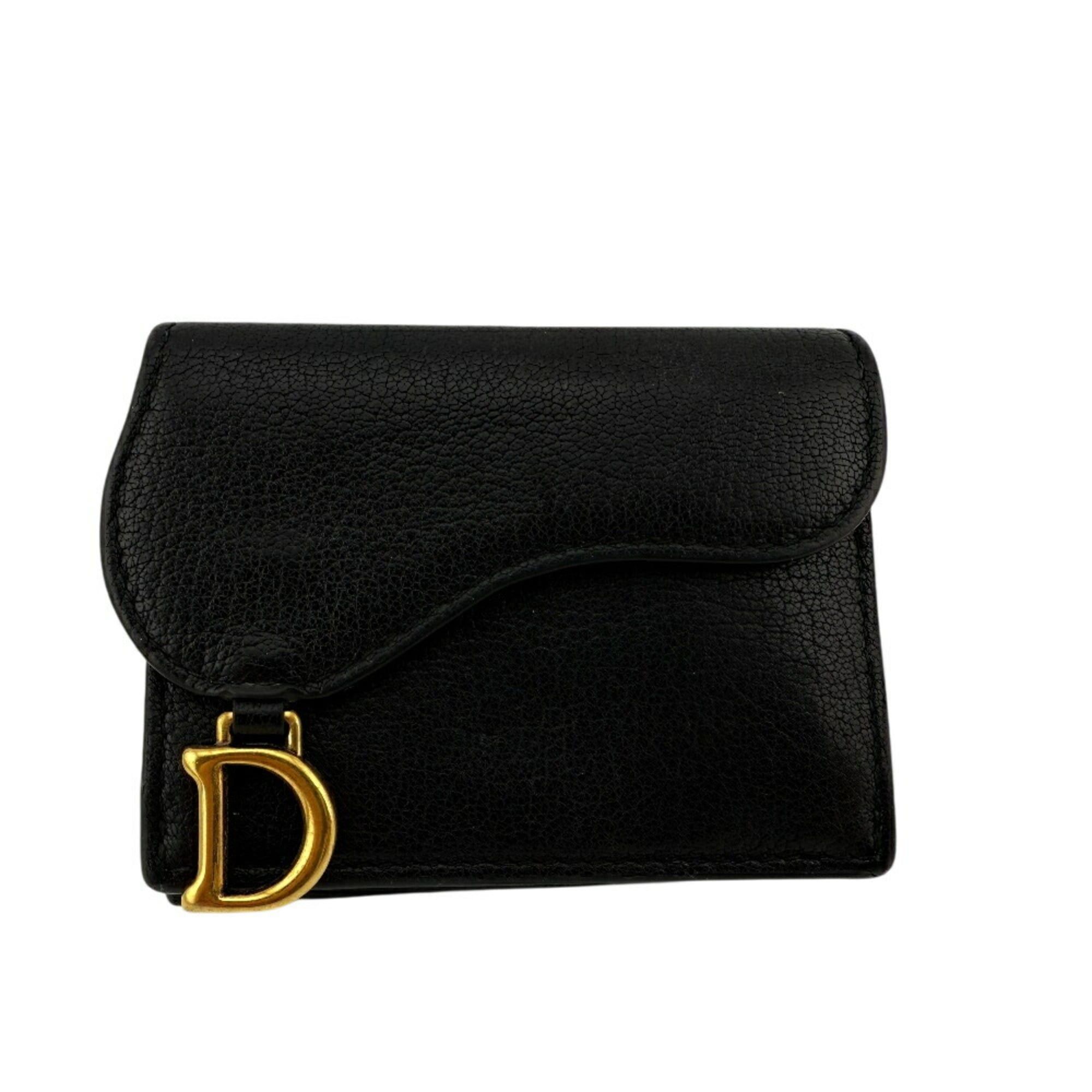 Dior Christian Dior Saddle Compact Wallet, Tri-fold Black, Women's Size ONE SIZE - 1 Thumbnail