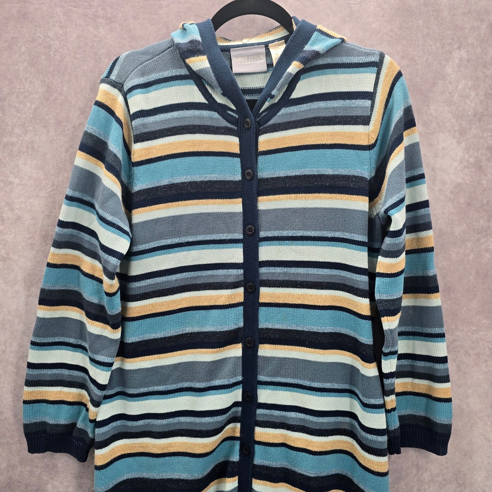 Other Liz Claiborne Blue Stripe Hood Knit Long Sweater Small Size S / US 4 / IT 40 - 3 Thumbnail