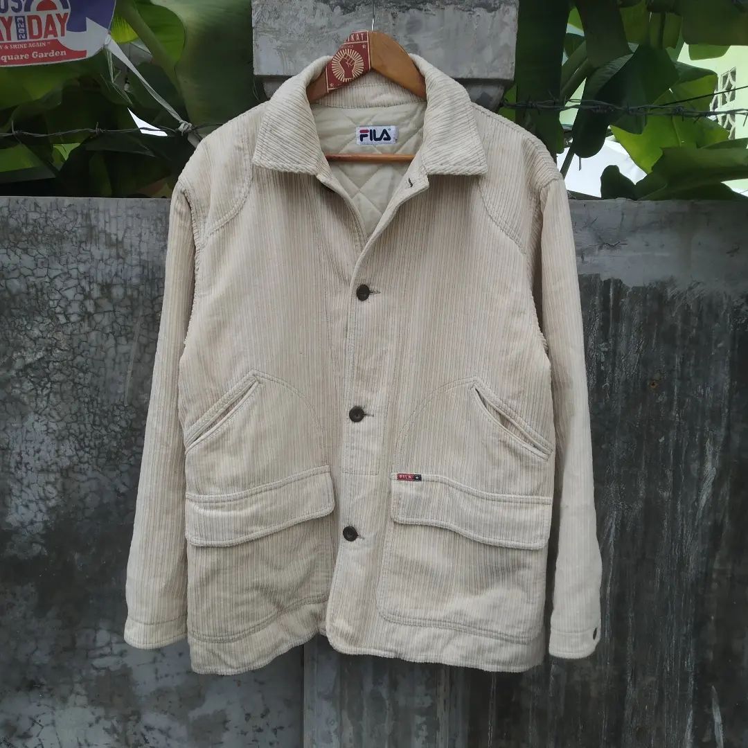 image of Fila Corduroy Jacket Classic 80's Jacket in White Cream, Men's (Size Large)