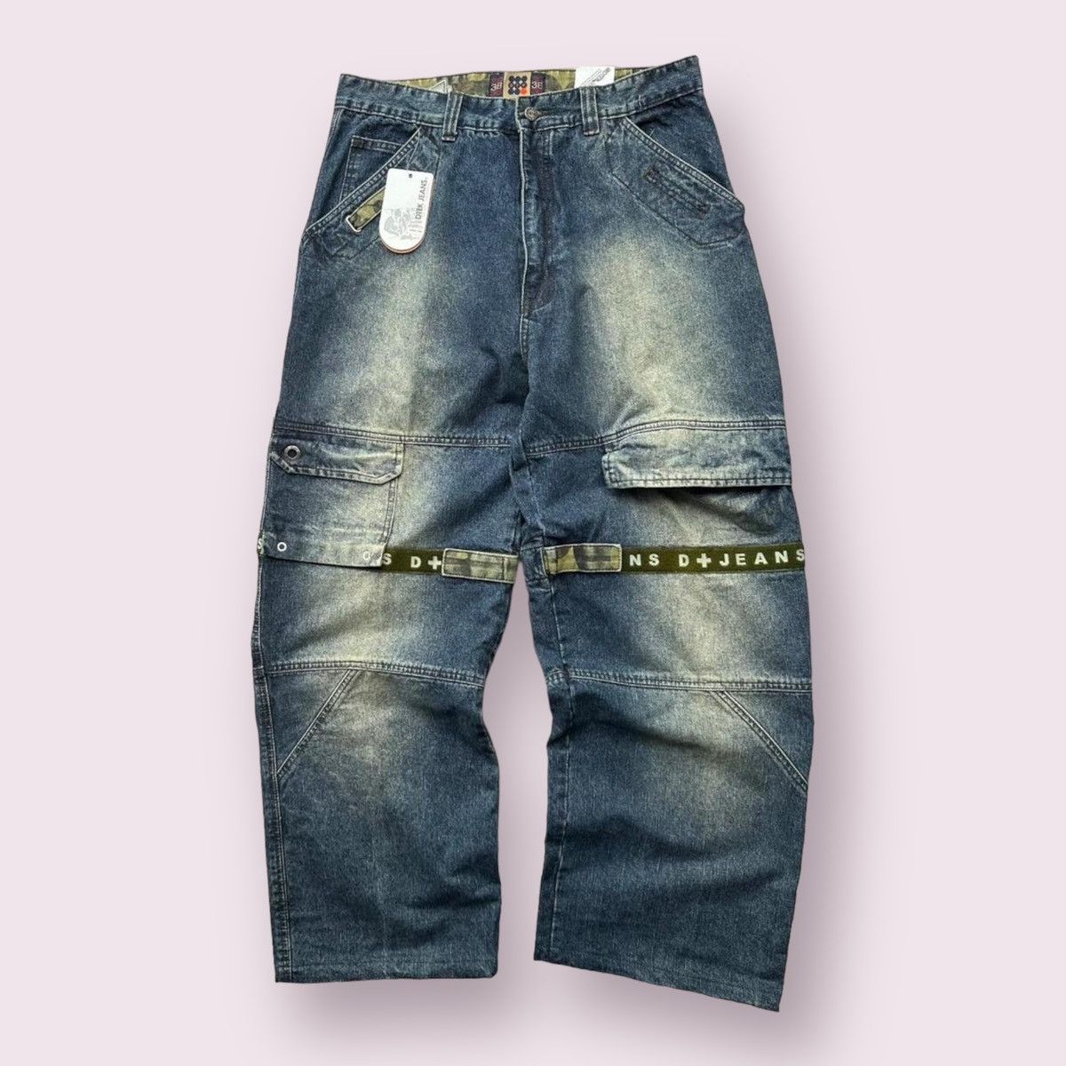 image of Jnco x Marithe Francois Girbaud Vintage Dtek Shuttle Tape Baggy Y2K Skater Bondage Jeans in Blue (S