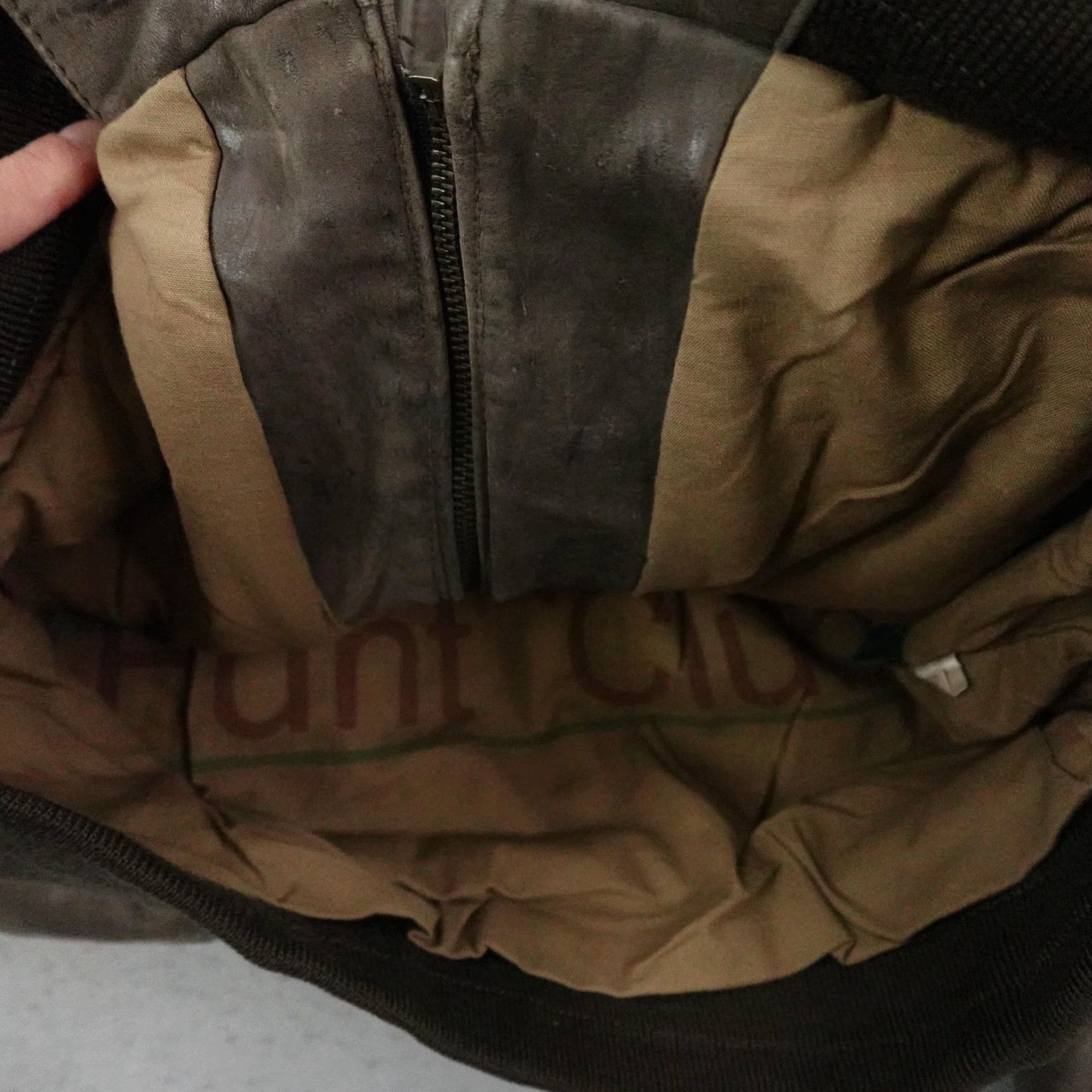 Vintage VINTAGE Hunt Club Jacket Mens 42R Tall Brown Leather Bomber Camo Lined Coat Size US XS / EU 42 / 0 - 7 Thumbnail