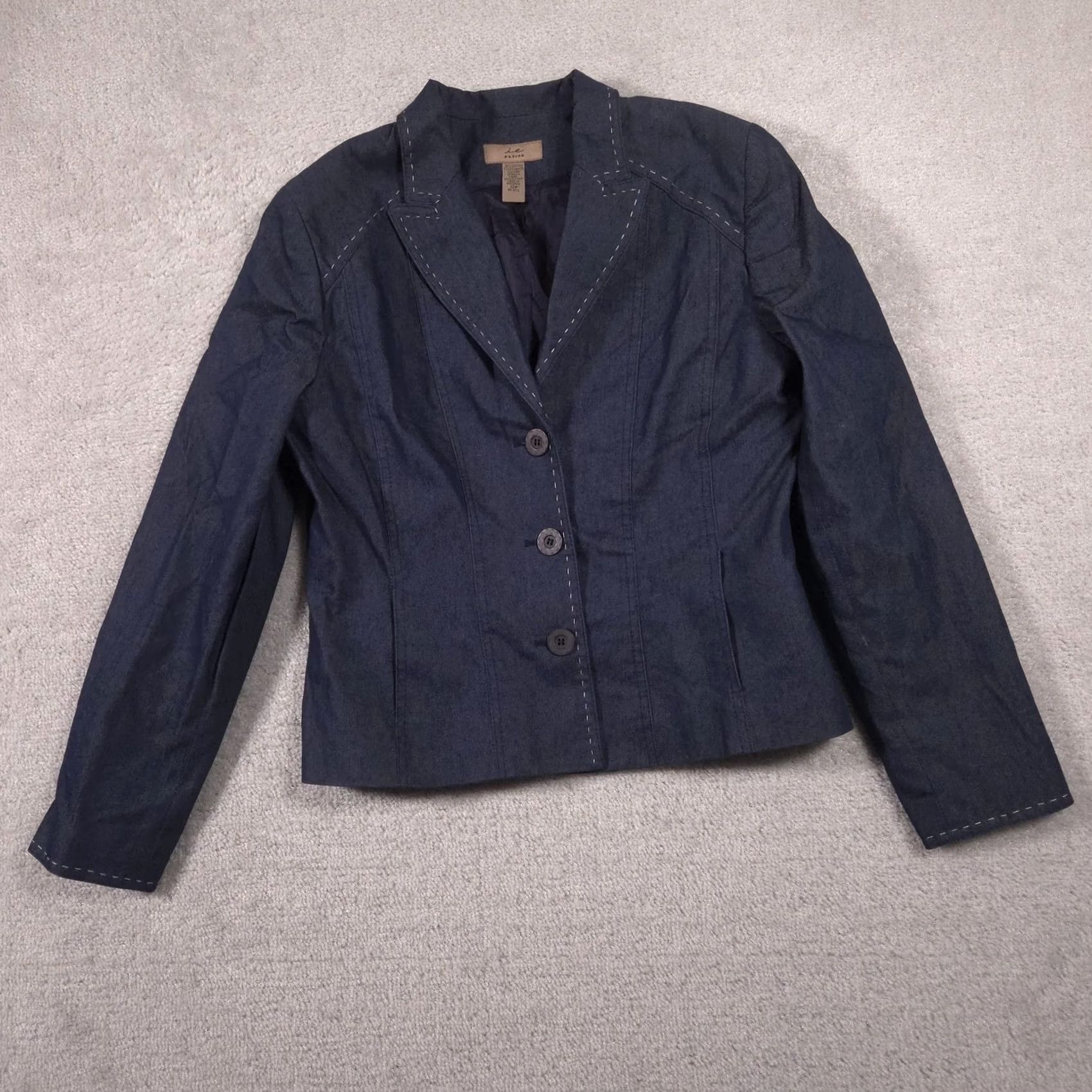 Vintage VINTAGE i.e. Blazer Womens 12P Blue Denim Three Button Lined Petite Jacket Career Size XL / US 12-14 / IT 48-50 - 3 Thumbnail
