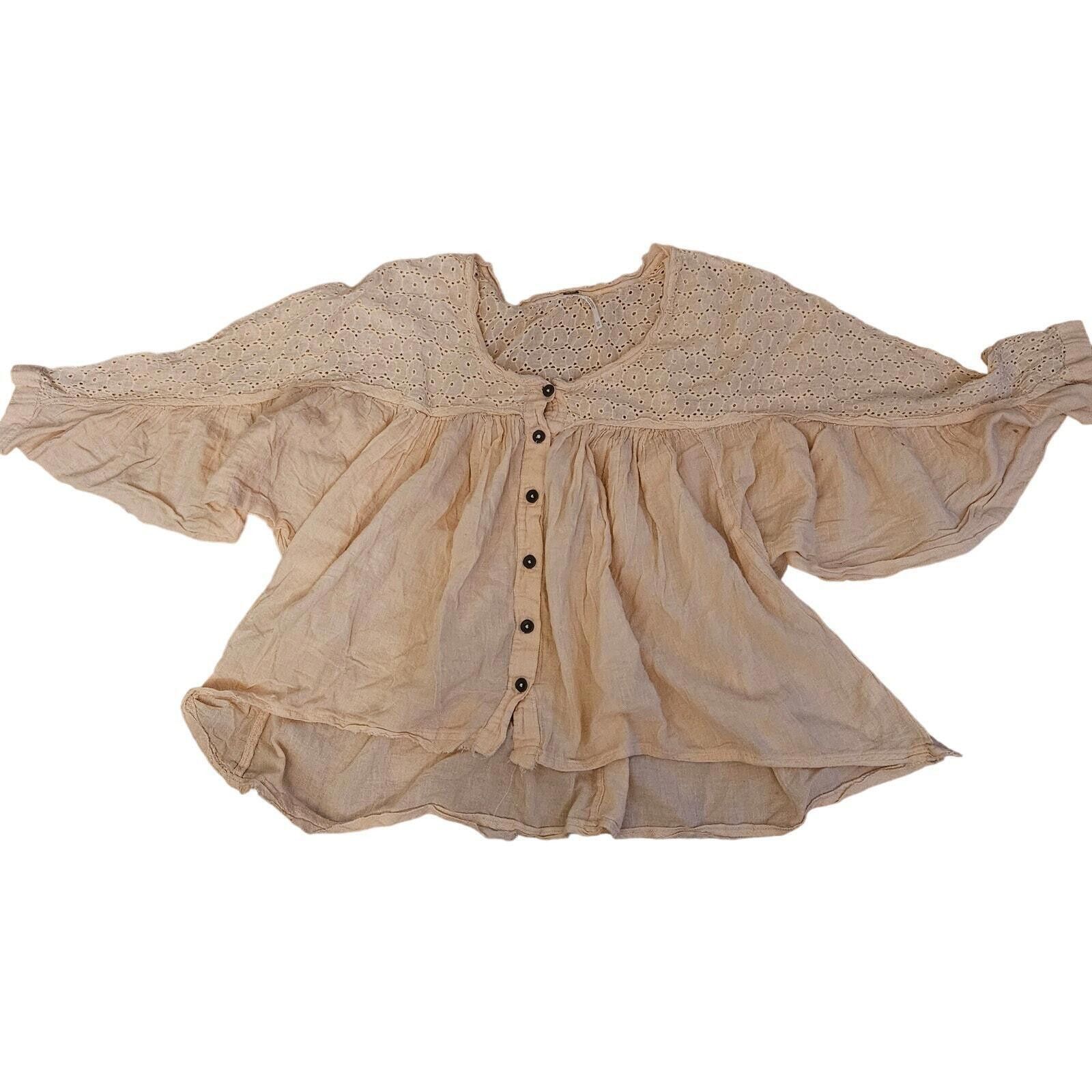 Free People Free People Boho Top Front Button Eyelet Peach Size X Small Size XS / US 0-2 / IT 36-38 - 1 Thumbnail
