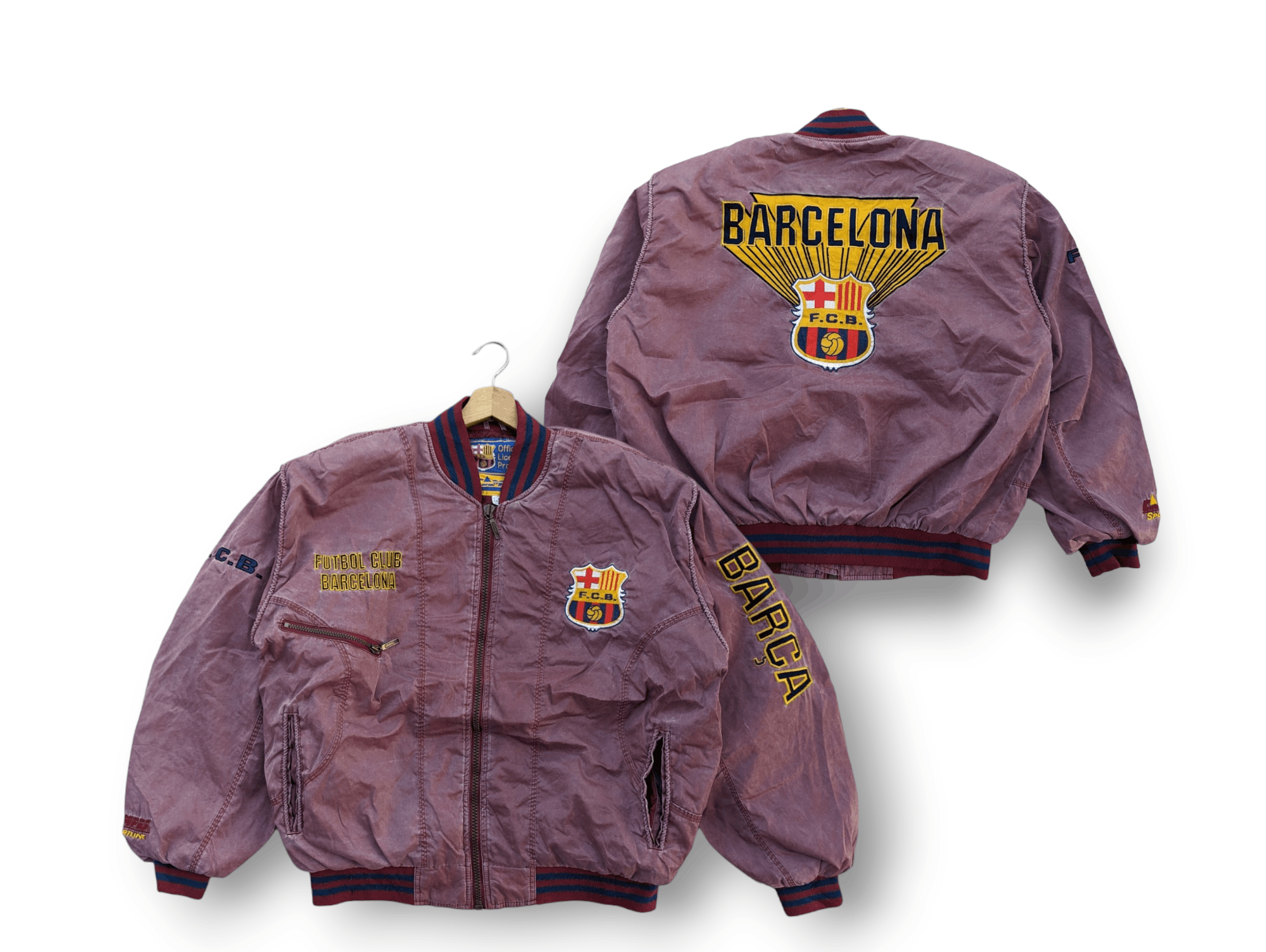 Image of F C Barcelona x Vintage 80's Campri Barcelona Bomber Jacket in Maroon, Men's (Size XL)