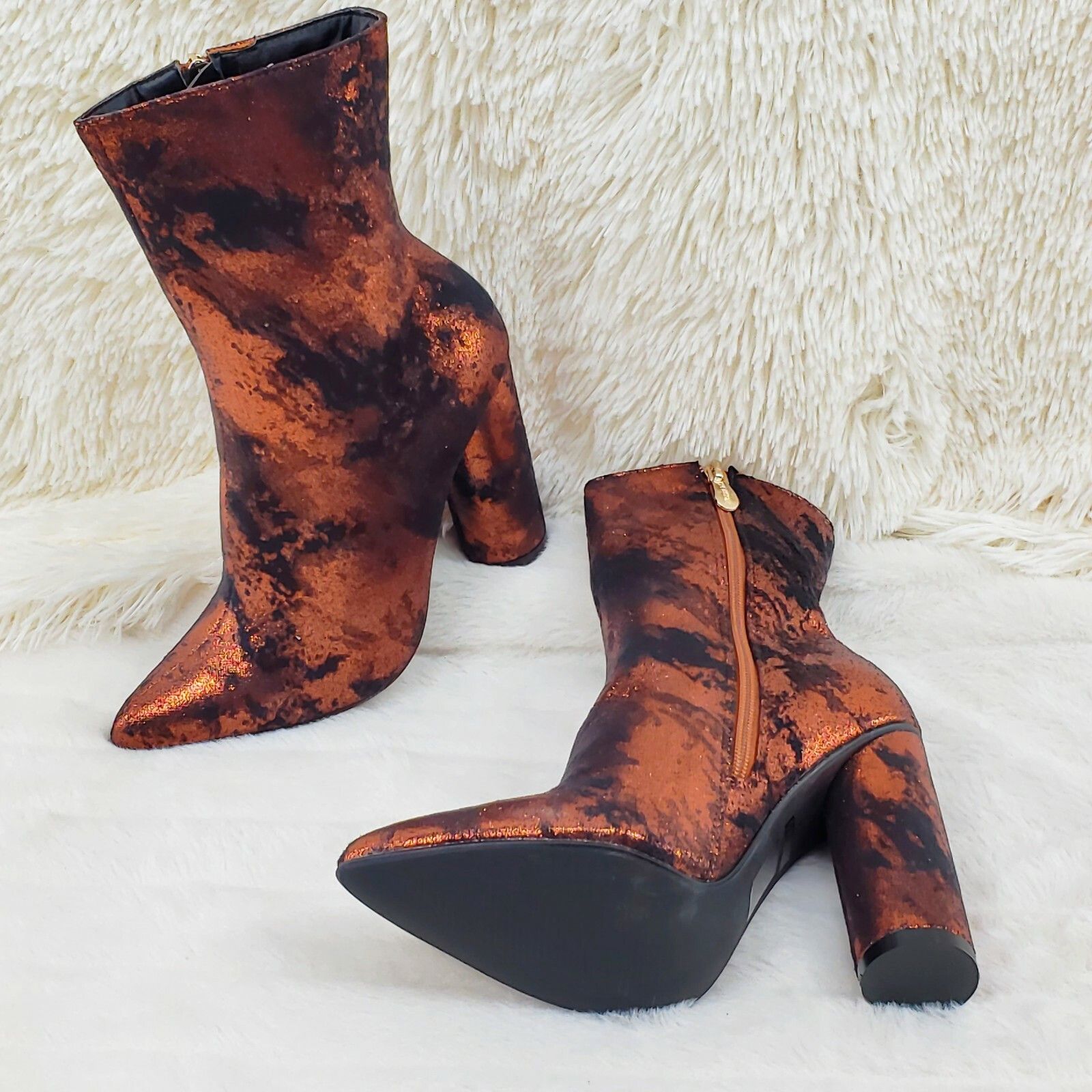 Other Paw Metallic Orange Rust Cylinder High Heel Ankle Boots Size Size US 6.5 / IT 36.5 - 4 Thumbnail