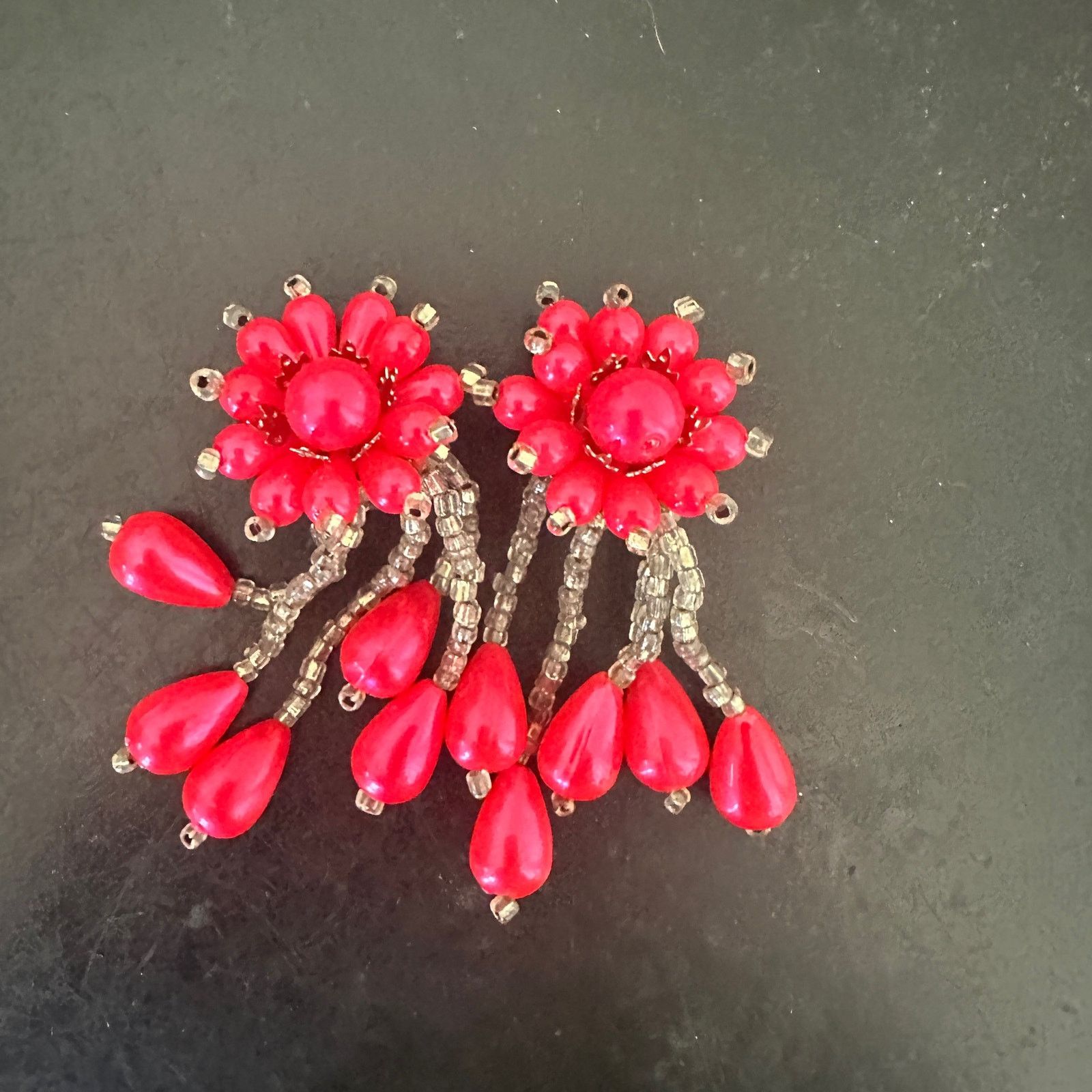 Vintage Vintage 1980s Pink Fuschia Beaded Dangle Clip On Earrings Size ONE SIZE - 5 Thumbnail
