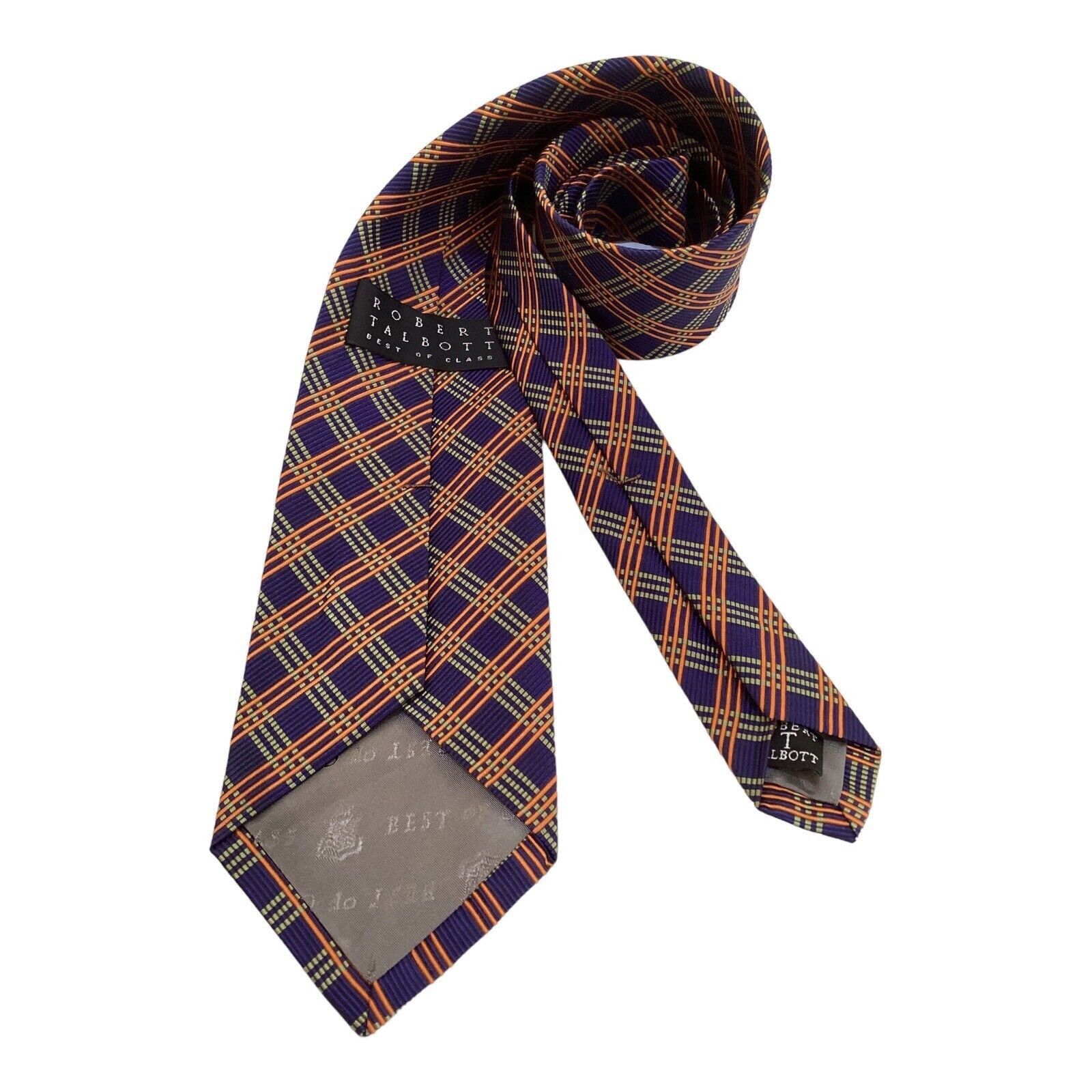 Robert Talbott ROBERT TALBOT Blue Orange PLaids & Cheks Silk Tie Made In US Size ONE SIZE - 2 Thumbnail