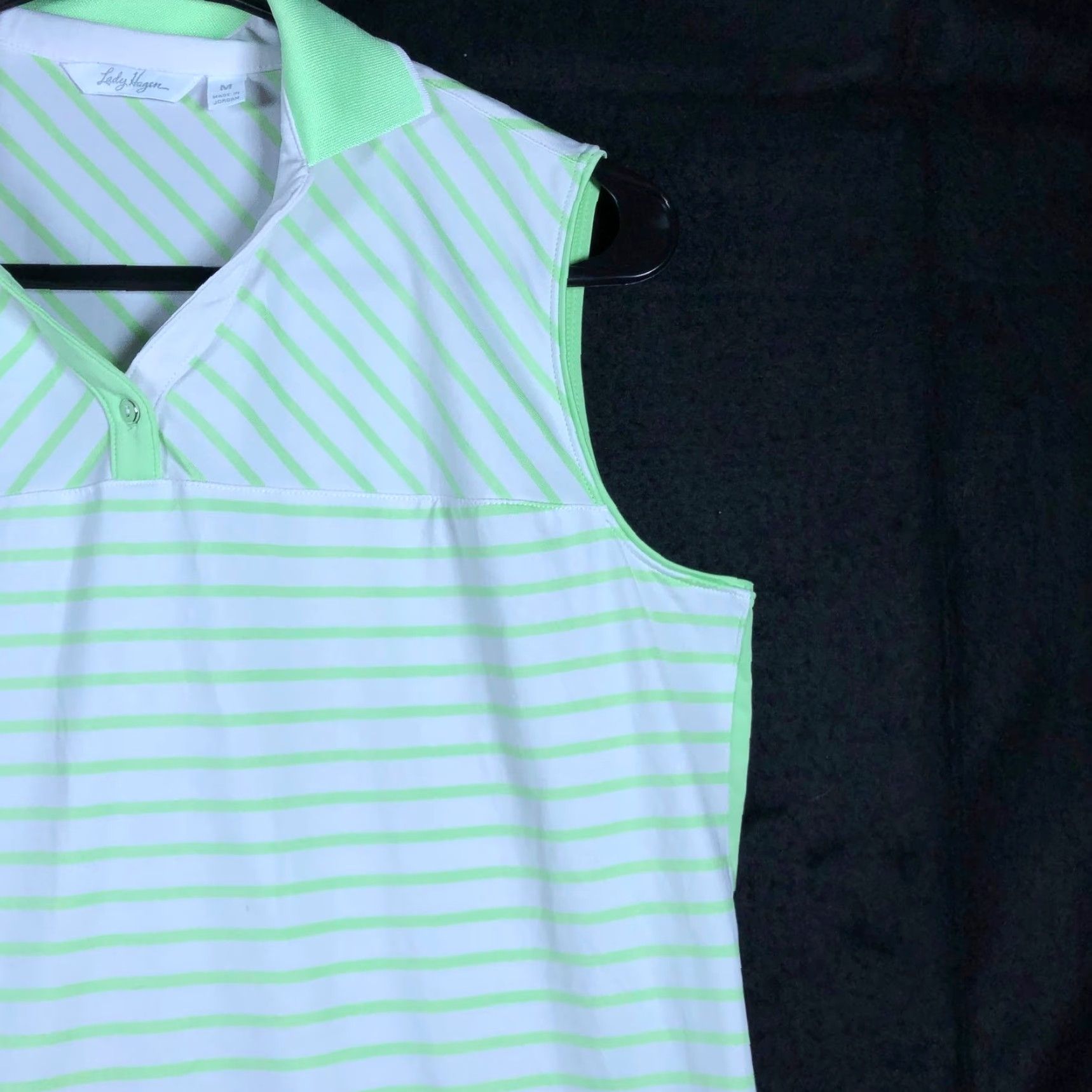 Vintage Lady Hagen Shirt Women Polo Sleeveless Striped White Green Golf Athletic Quick Dry Breathable M Size M / US 6-8 / IT 42-44 - 5 Thumbnail