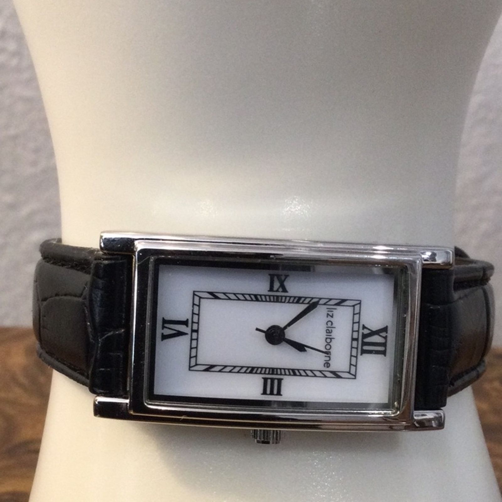 Other Liz Claiborne Watch Silver w/ White Face Black Leather Band Size ONE SIZE - 15 Thumbnail