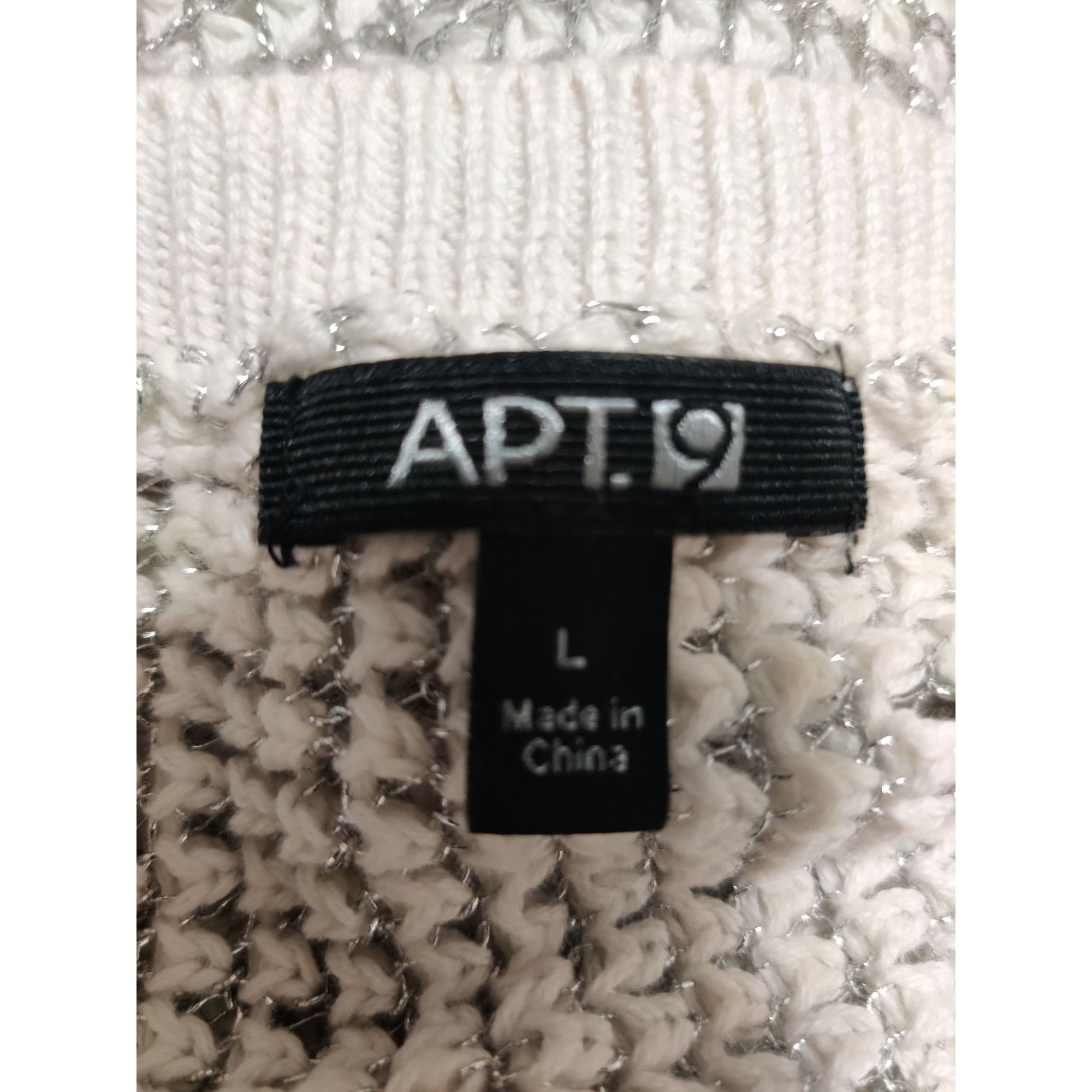 Apt. 9 APT 9 L Womens Sweater White Silver Metallic Knit Sheer Pull Size L / US 10 / IT 46 - 5 Thumbnail