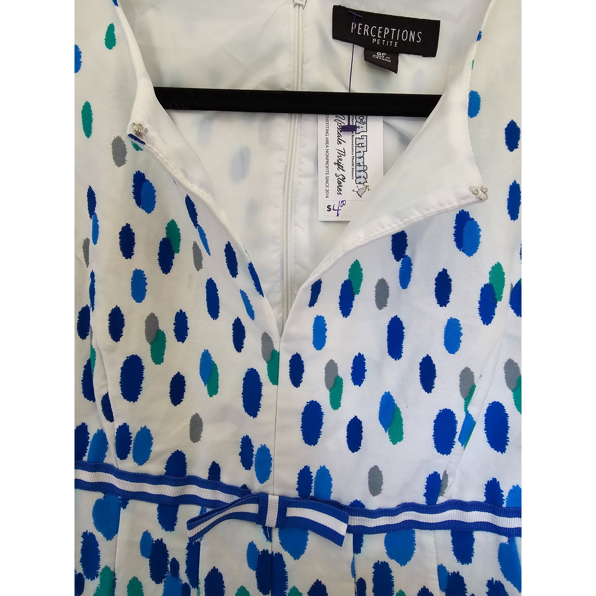 Other Perceptions Petite 8P White & Blue Polka Dot Sleeveless Dres Size M / US 6-8 / IT 42-44 - 5 Thumbnail