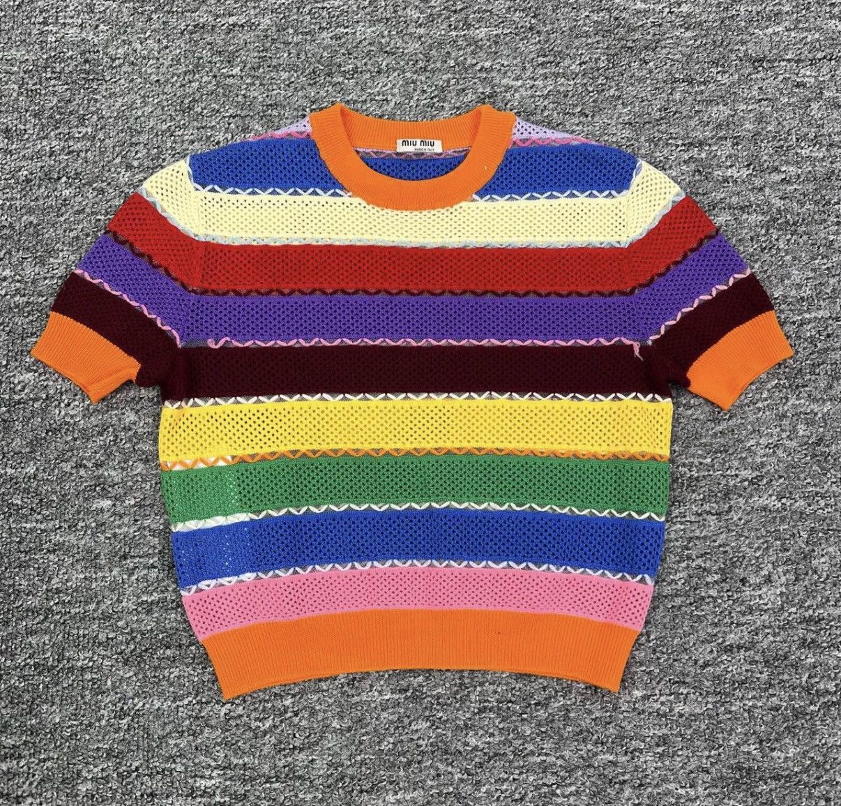Miu Miu Miumiu / Rainbow Cutout Knit Short Sleeve K12 Size XS / US 0-2 / IT 36-38 - 1 Thumbnail