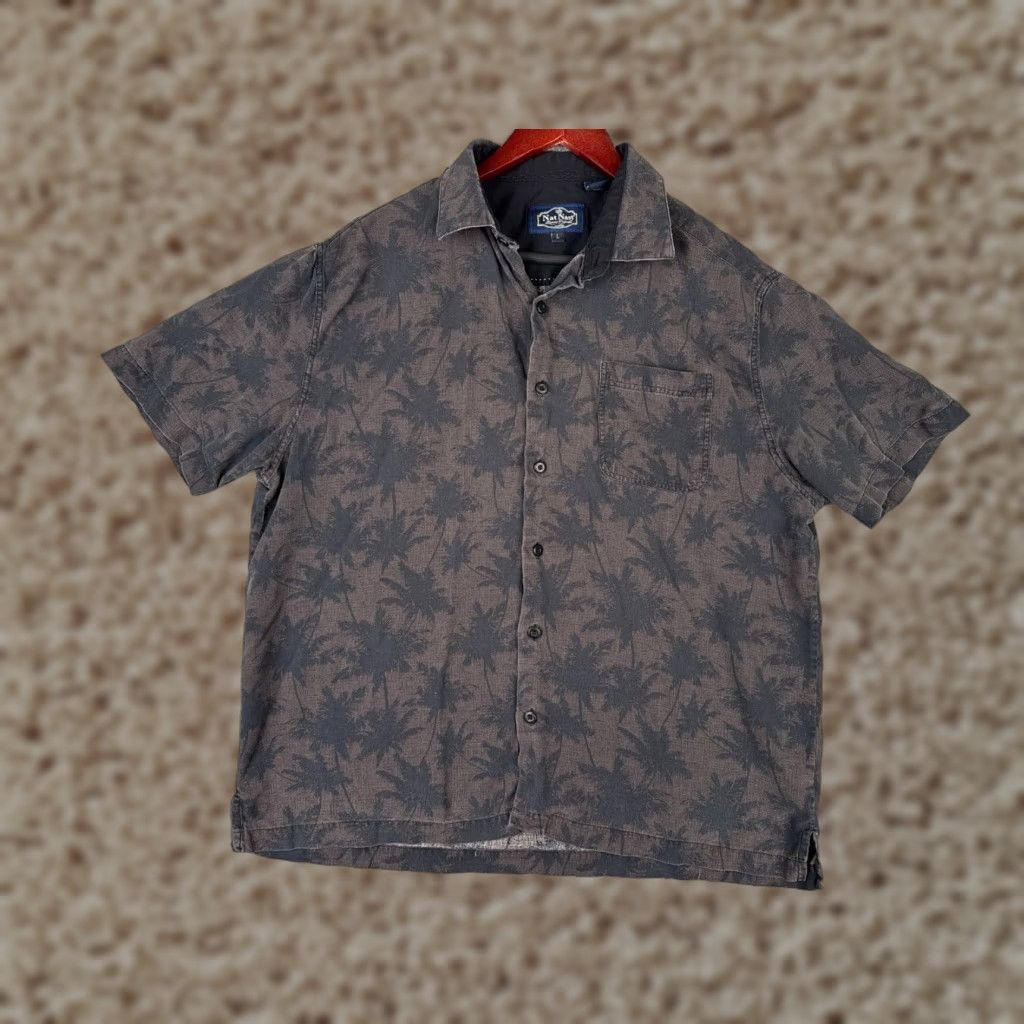 Nat Nast Nat Nast Shirt Mens Large Gray Palm Silk Blend Hawaiian Camp Short Sleeve Size US L / EU 52-54 / 3 - 1 Thumbnail