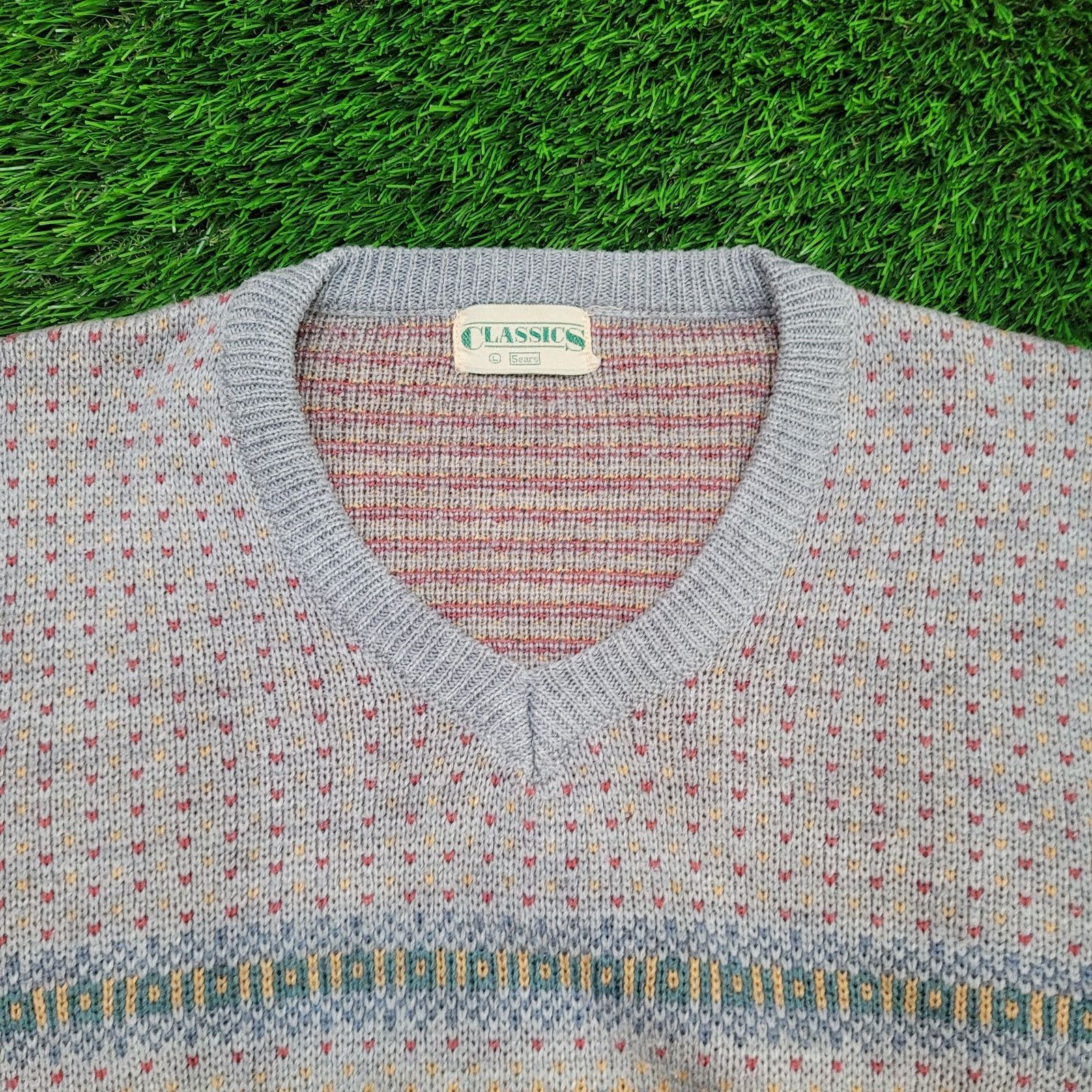 Sears VTG 80s Sears Boxy Crop Fair Isle Sweater Tapered Hem Large Size US L / EU 52-54 / 3 - 2 Thumbnail