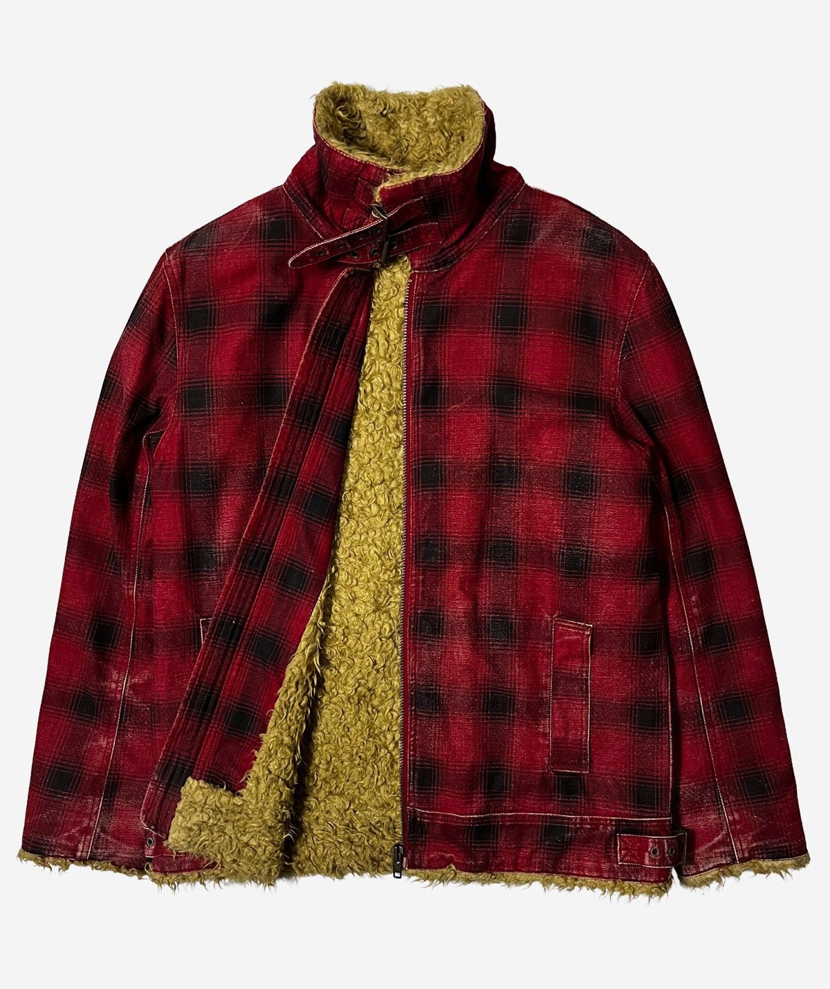 Japanese Brand MARIOND SUN FADED PLAID FAUX FUR ZIP JACKET Size US L / EU 52-54 / 3 - 2 Thumbnail