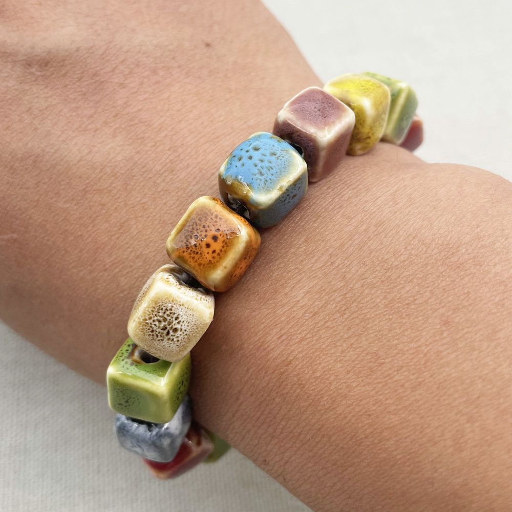 Jewelry MultiColor Ceramic Beaded Bracelet, Handmade Beads Size ONE SIZE - 1 Thumbnail