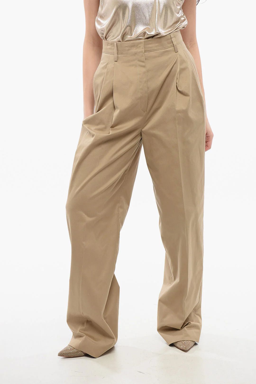 Prada og1mm0426 High-Waisted Pant in Beige Size 26" / US 2 / IT 38 - 1 Thumbnail