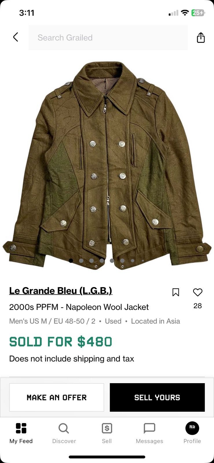 Le Grande Bleu (L.G.B.) 2000s PPFM Napoleon Fur Wool Jacket Size US L / EU 52-54 / 3 - 8 Thumbnail