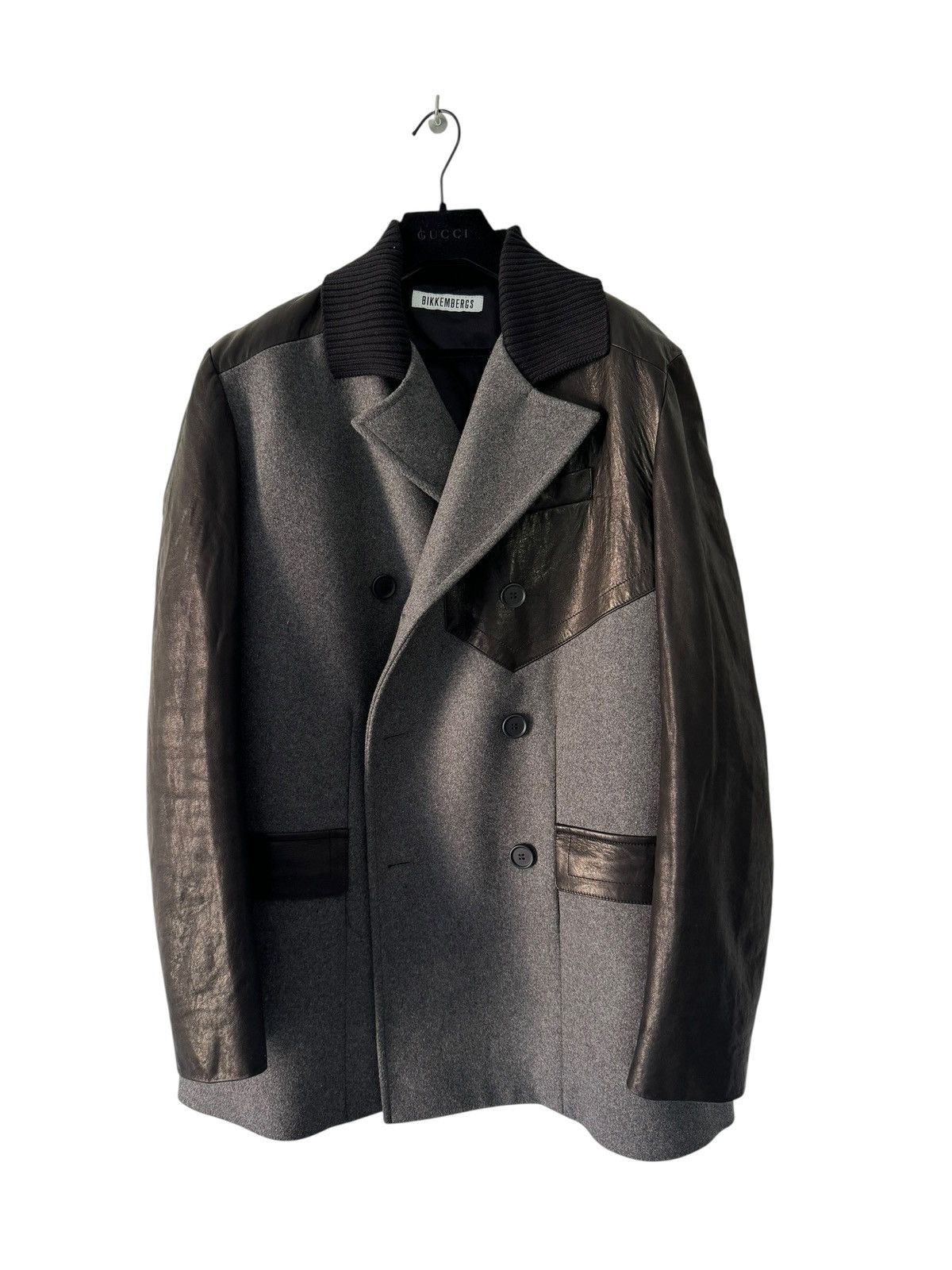 Dirk Bikkembergs LEATHER SLEEVES DOUBLE BREASTED WOOL COAT Size US M / EU 48-50 / 2 - 1 Thumbnail