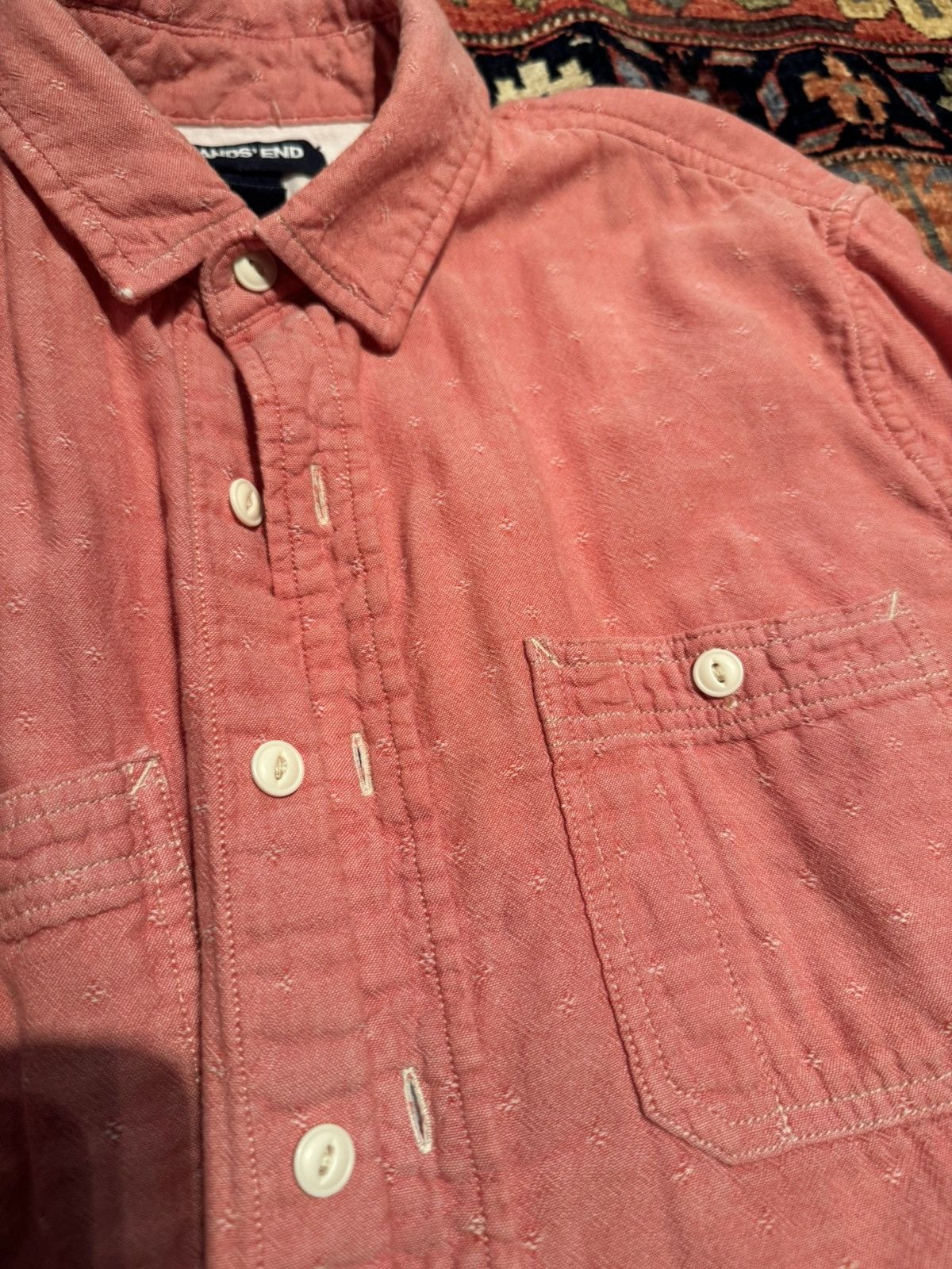 Lands' End Vintage Red Textured Button Up (M) Size US M / EU 48-50 / 2 - 2 Thumbnail