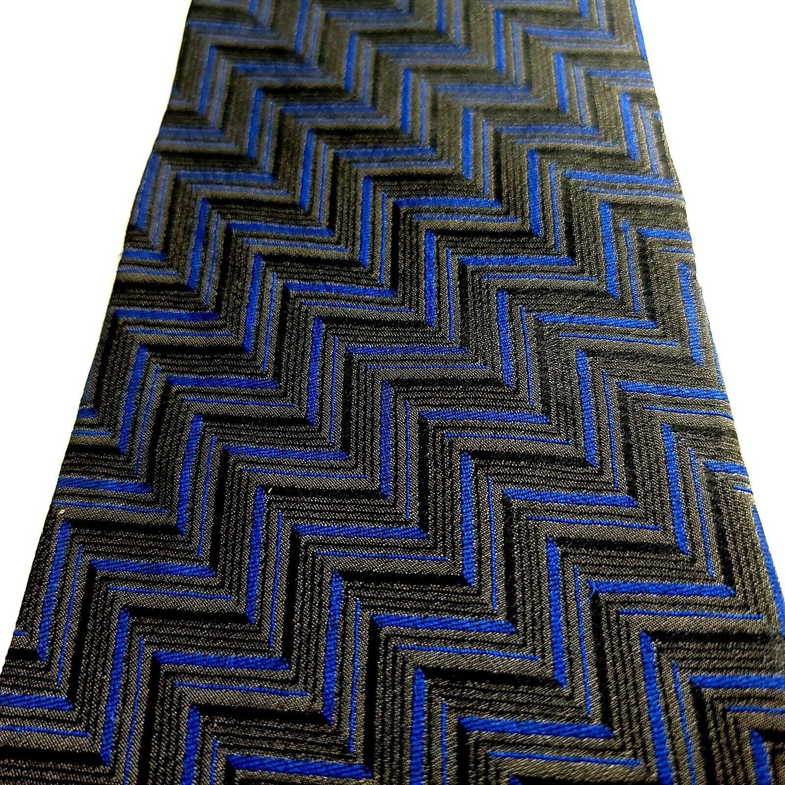 Donna Karan Donna Karan New York Gray Blue Zig Zag Striped Woven Wide Si Size ONE SIZE - 2 Thumbnail