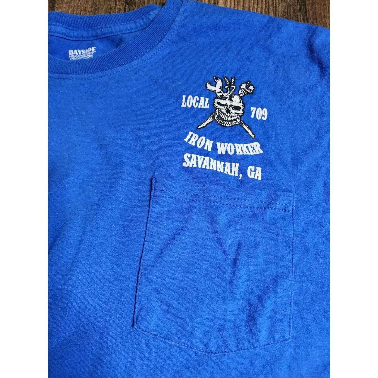 Doublet VINTAGE Bayside Graphic T-Shirt Mens 2XL Blue Ironworkers Union Local 709 Double-Sided USA Size US XXL / EU 58 / 5 - 2 Thumbnail