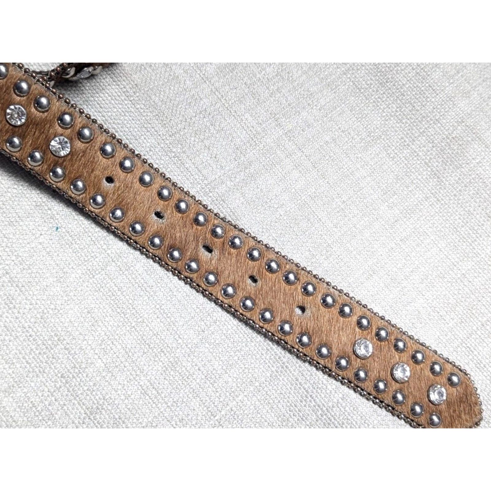 Vintage VINTAGE Nocona WESTERN belt brown 40 brown rhinestone hairy buckle belt with buckle snaps leather backing y2k Cowboy Men Adult 40 Mens belt Size 40 - 7 Thumbnail