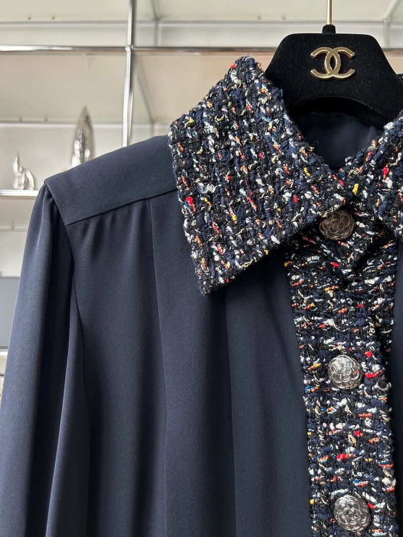 Chanel Chanel 15k tweed braided stitching silk dark blue dress 250 Size XS / US 0-2 / IT 36-38 - 3 Thumbnail