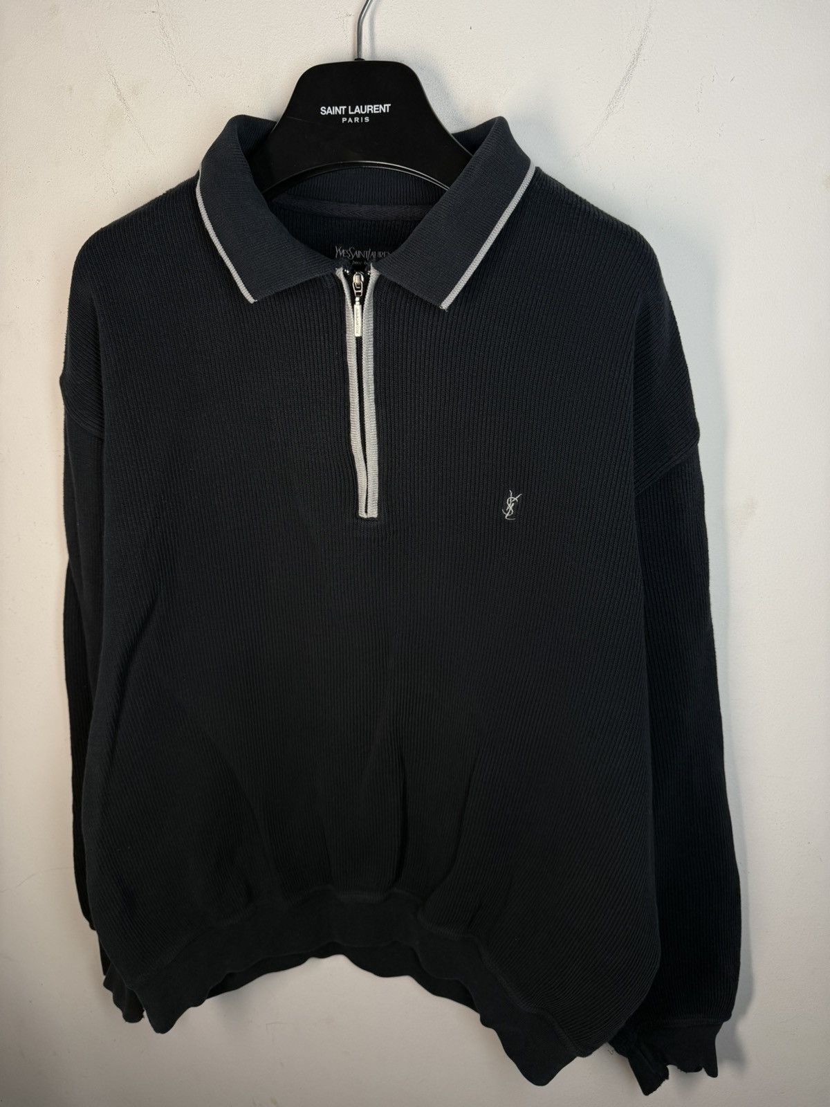 Yves Saint Laurent 90s YSL Sweatshirt 1/4 Quarter Zip Black Vintage Sweater Size US XL / EU 56 / 4 - 13 Thumbnail