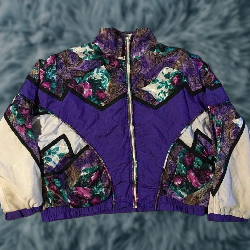 Vintage Vtg 80s Abstract Art Boxy Jacket L Purple Women Windbreaker 90s Vaporwave Picasso Grunge Ocean Surf Fashion Size L / US 10 / IT 46 - 1 Thumbnail