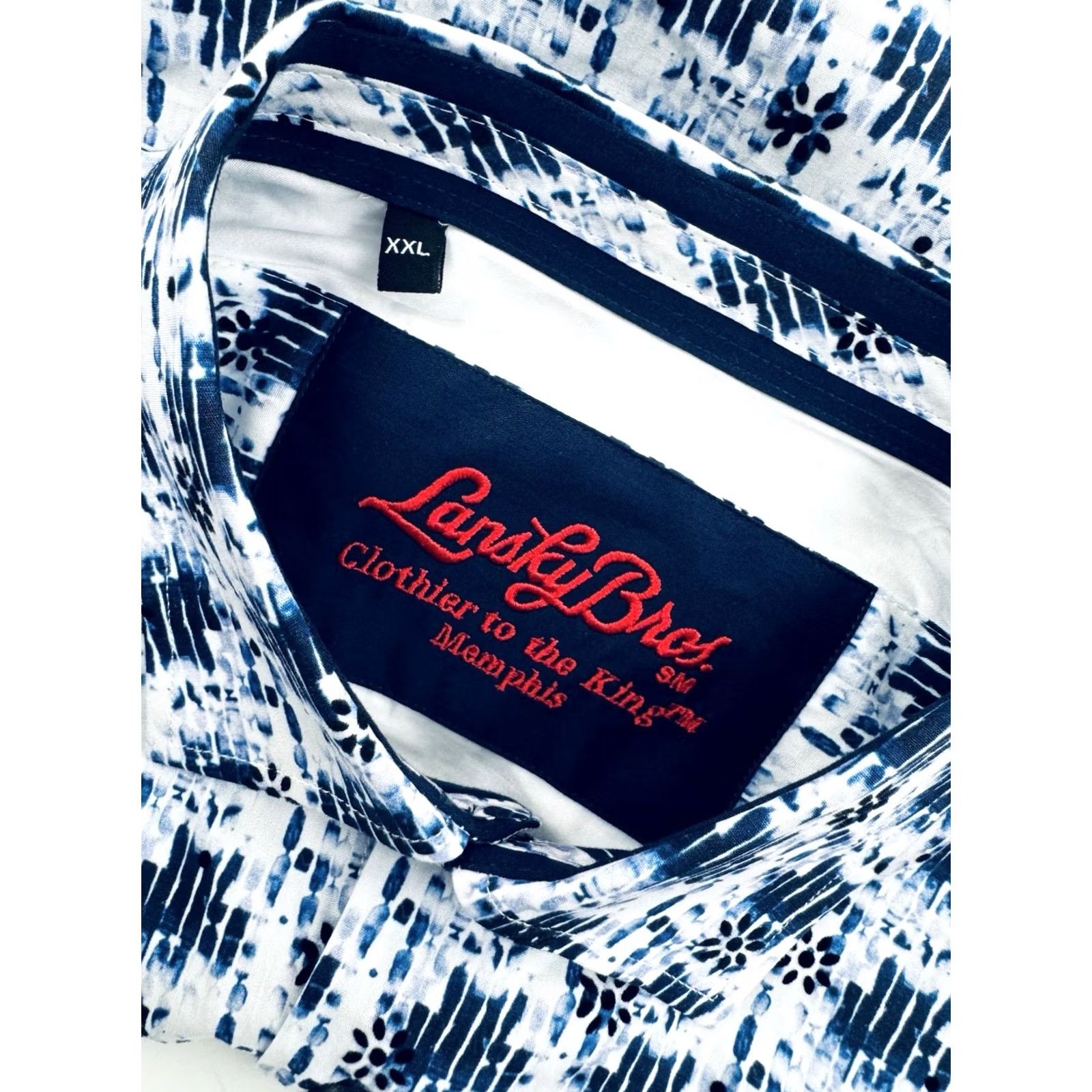Vintage LANSKY BROS Abstract Geometric Mens XXL Shirt Long Sleeve Button-Up Blue / White 2XL Mens Size US XXL / EU 58 / 5 - 5 Thumbnail