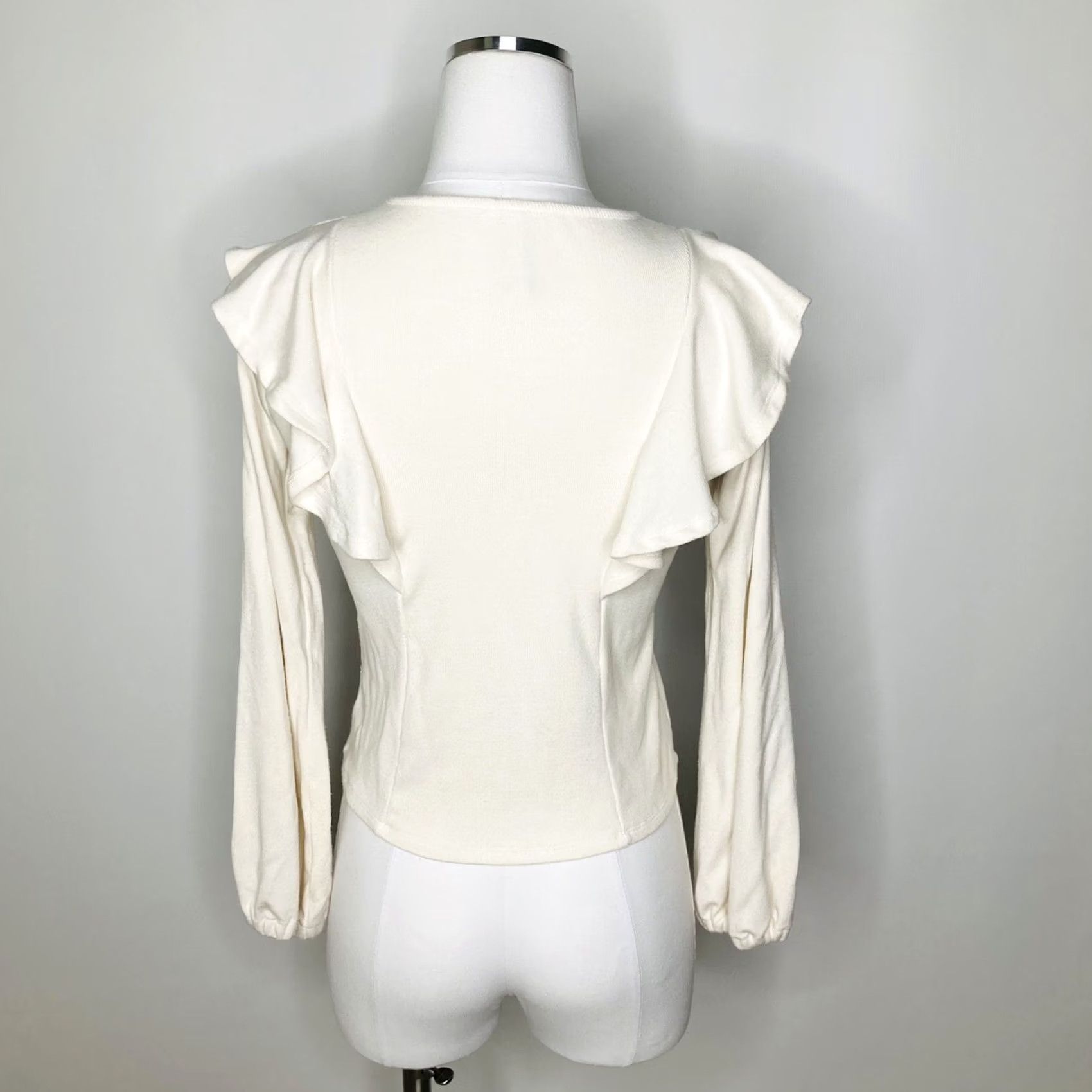 Rachel Pally Rachel Pally Blouse Long Sleeve Ivory Size S Puff Sleeve Rub Ruffle Top Crew Neck Knit Size S / US 4 / IT 40 - 3 Thumbnail