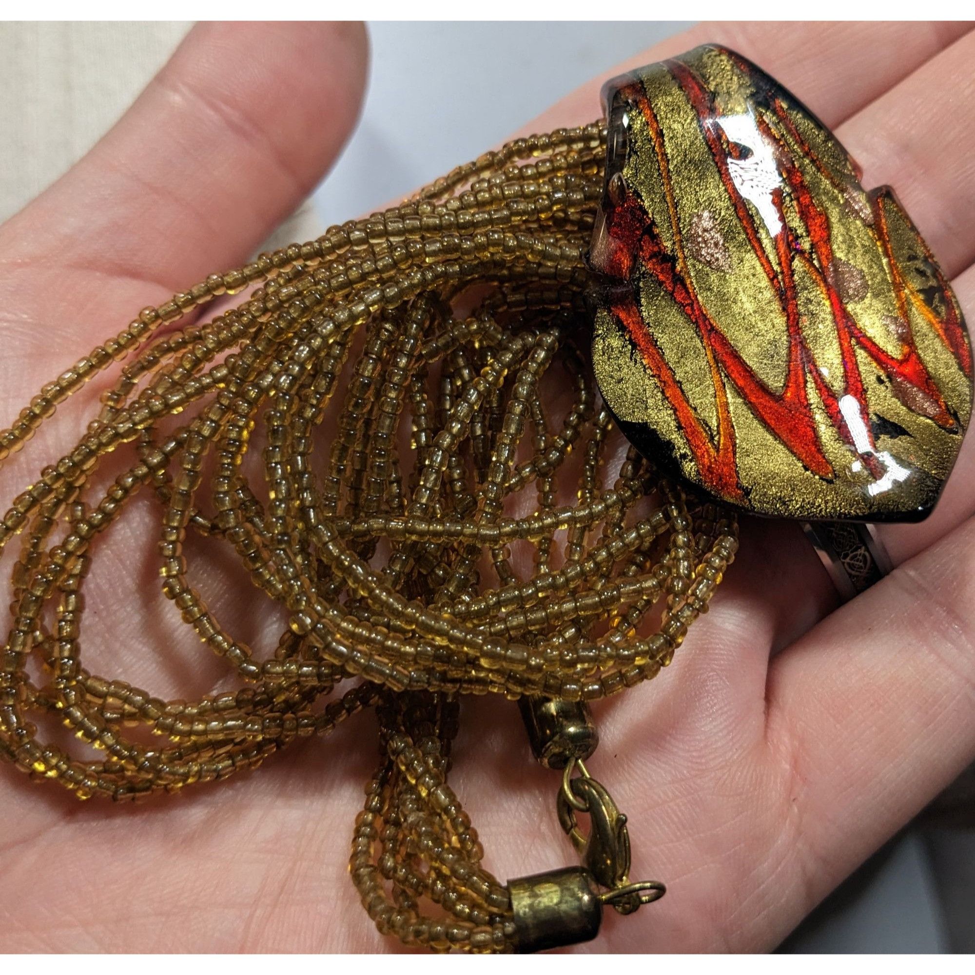 Other Fiery Red And Gold Tone Art Glass Pendant With Multistrand G Size ONE SIZE - 7 Thumbnail