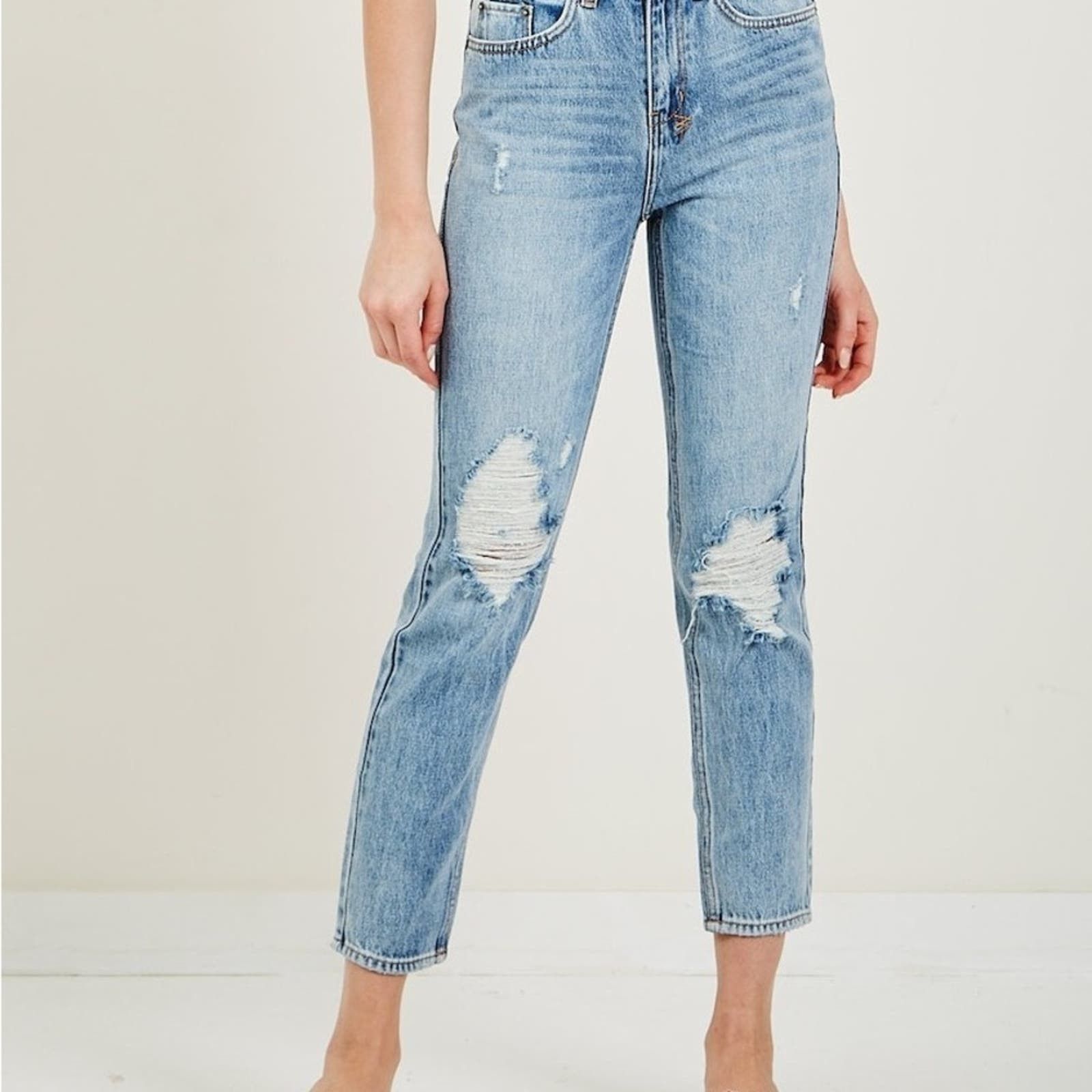 image of Ksubi Womensslim Pin Skream Trashed Skinny Jeans Size 26 in Blue, Women's
