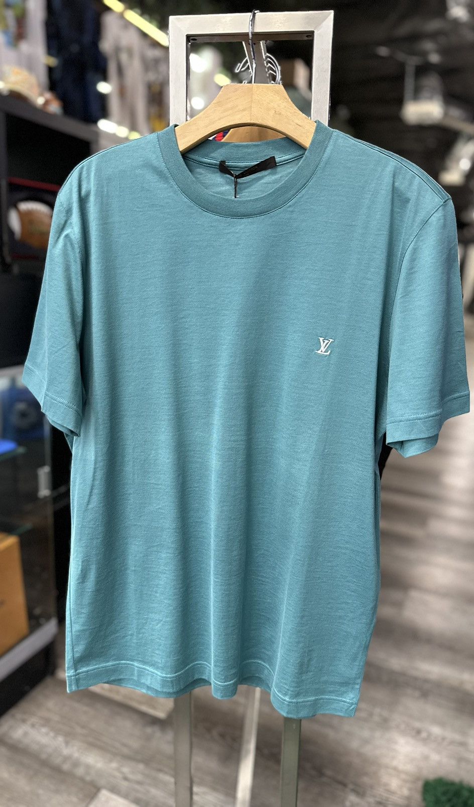 image of Louis Vuitton Aqua Cotton Logo Embroidered Crewneck T-Shirt, Men's (Size Small)