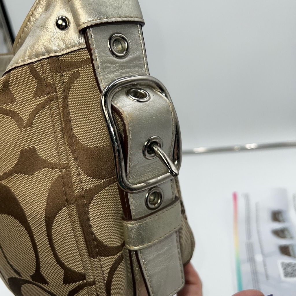 Coach COACH Signature ZOE HOBO Khaki/metallic Jacquard Leather Bag Size ONE SIZE - 5 Thumbnail