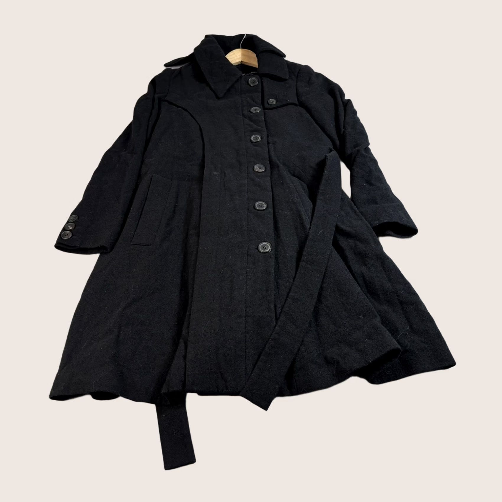 Allsaints AllSaints Spitalfields Wool Coat Women 8 Black Button Belted Lined Overcoat Size M / US 6-8 / IT 42-44 - 1 Thumbnail