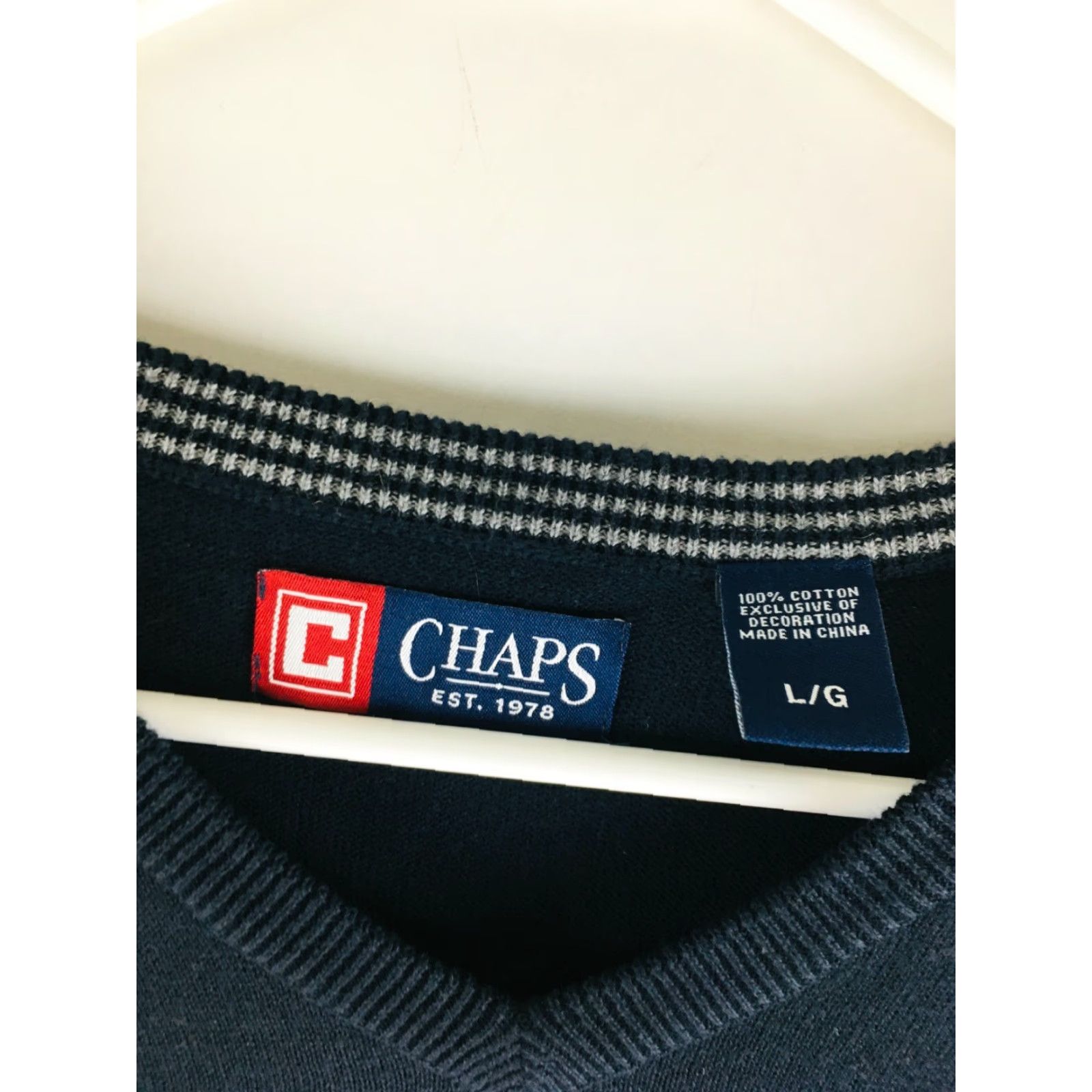 Chaps Chaps Sweater Vest Men Navy Blue Sleeveless Top V-Neck Ribbed Trims Large Size Size 42R - 3 Thumbnail