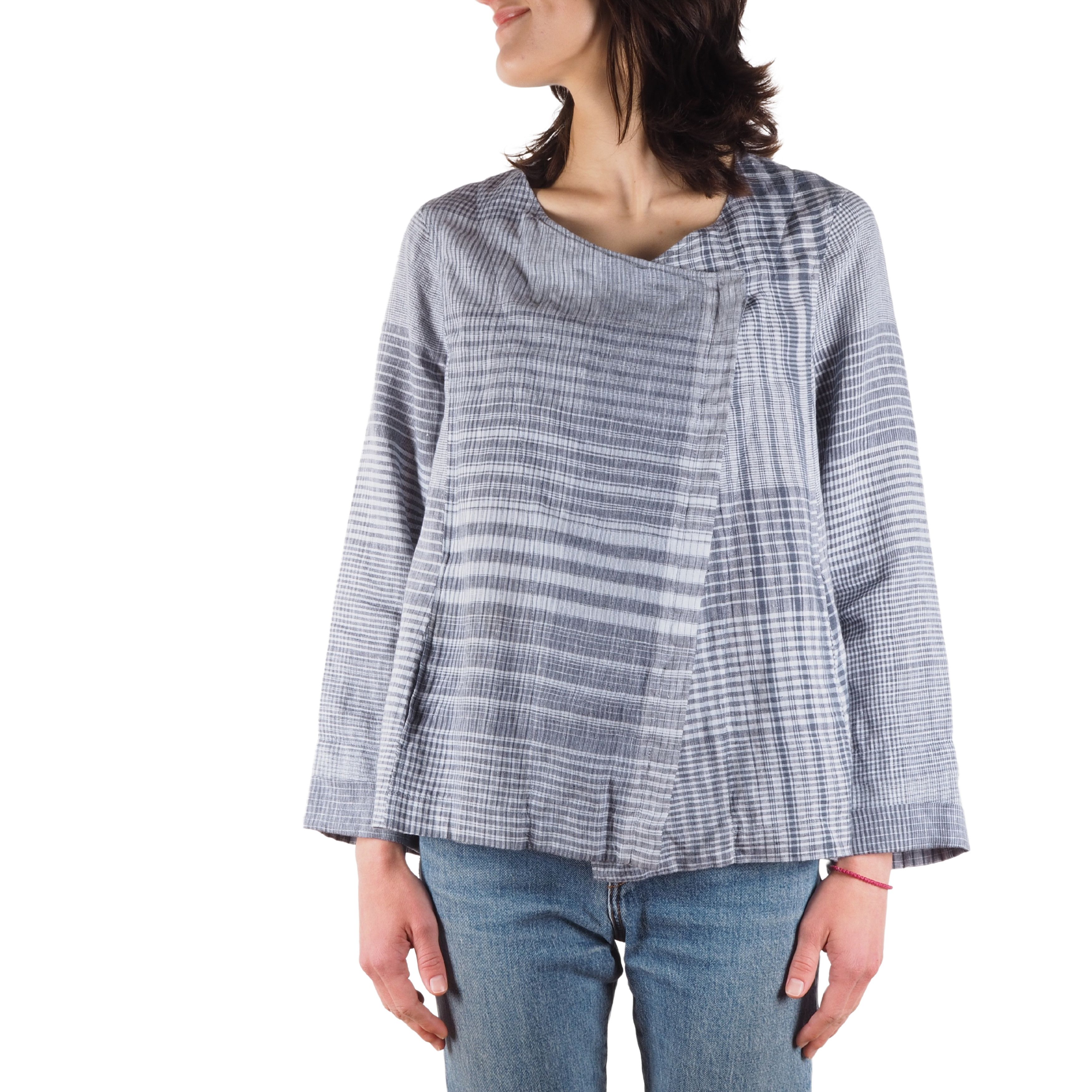 Designer × Rundholz × Sarah Pacini Oska Lightweight Gray Blue Check Linen Coat Jacket Size XS / US 0-2 / IT 36-38 - 1 Thumbnail