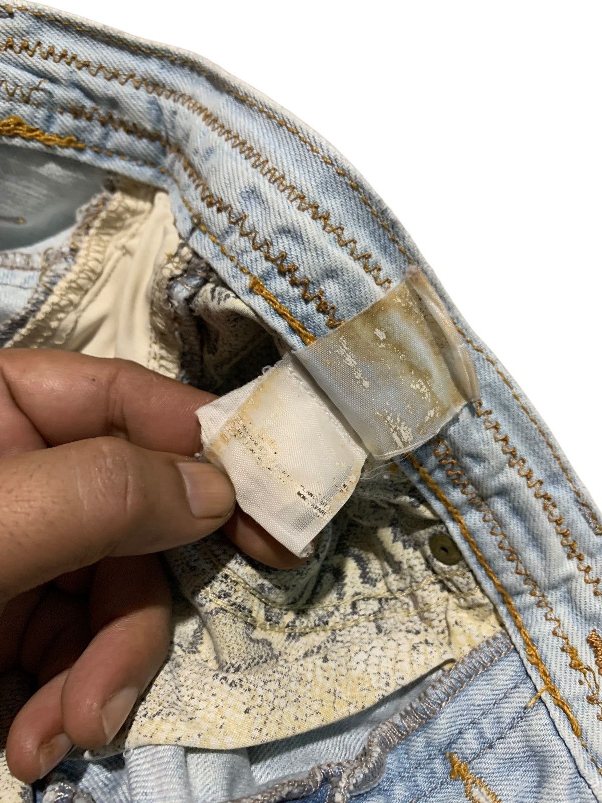 Roberto Cavalli Just Cavalli studded punk leather taped snake skin denim Size US 31 - 17 Thumbnail