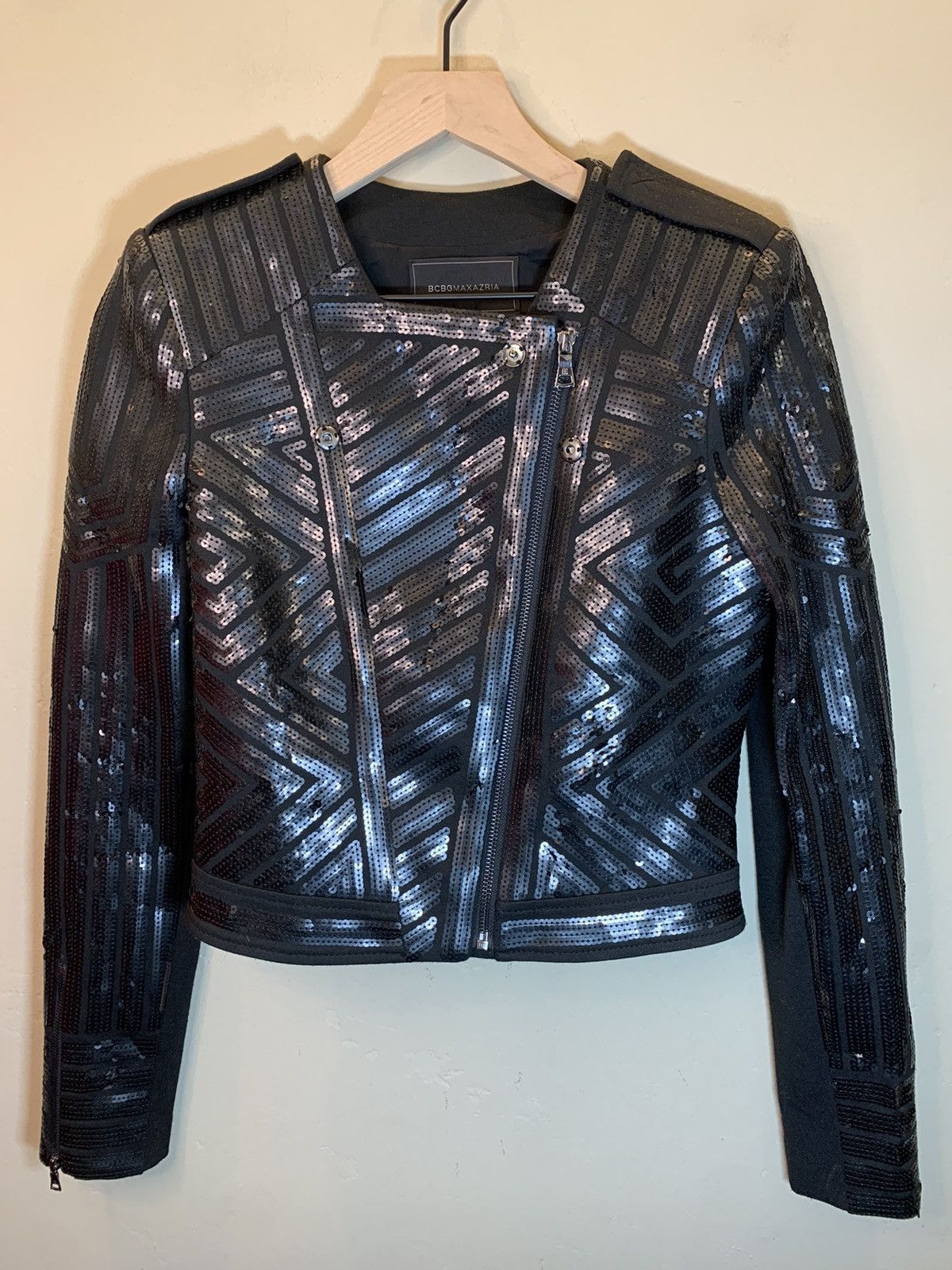 Bcbgmaxazria *RARE* BCBG MaxAzria Sequin Zip Multi-Style Moto Zip Jacket Size XS / US 0-2 / IT 36-38 - 2 Thumbnail