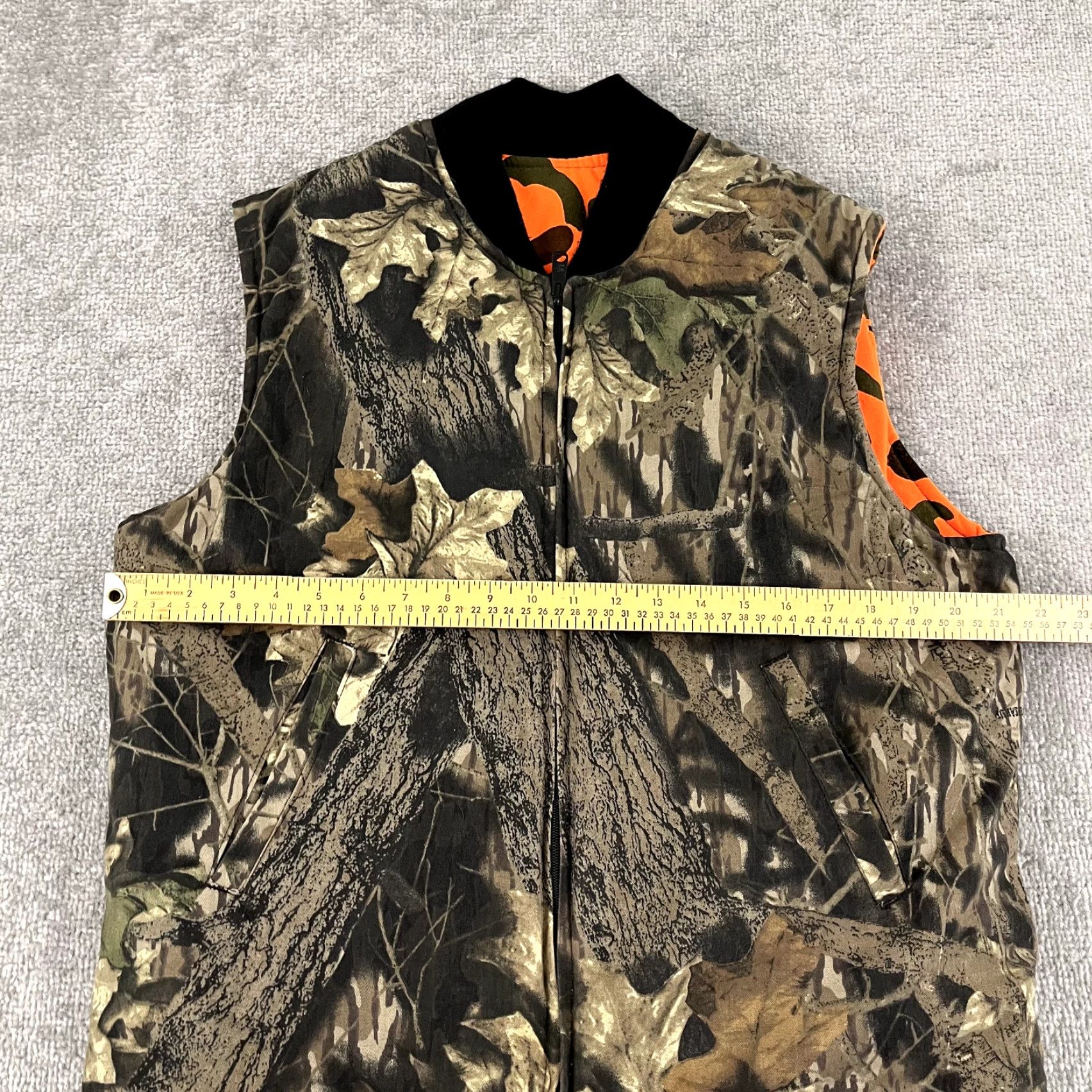 Vintage JOHNSON GARMENT Vest Mens Medium Blaze Orange Green Camo Reversible Hunting USA Size 40R - 6 Thumbnail