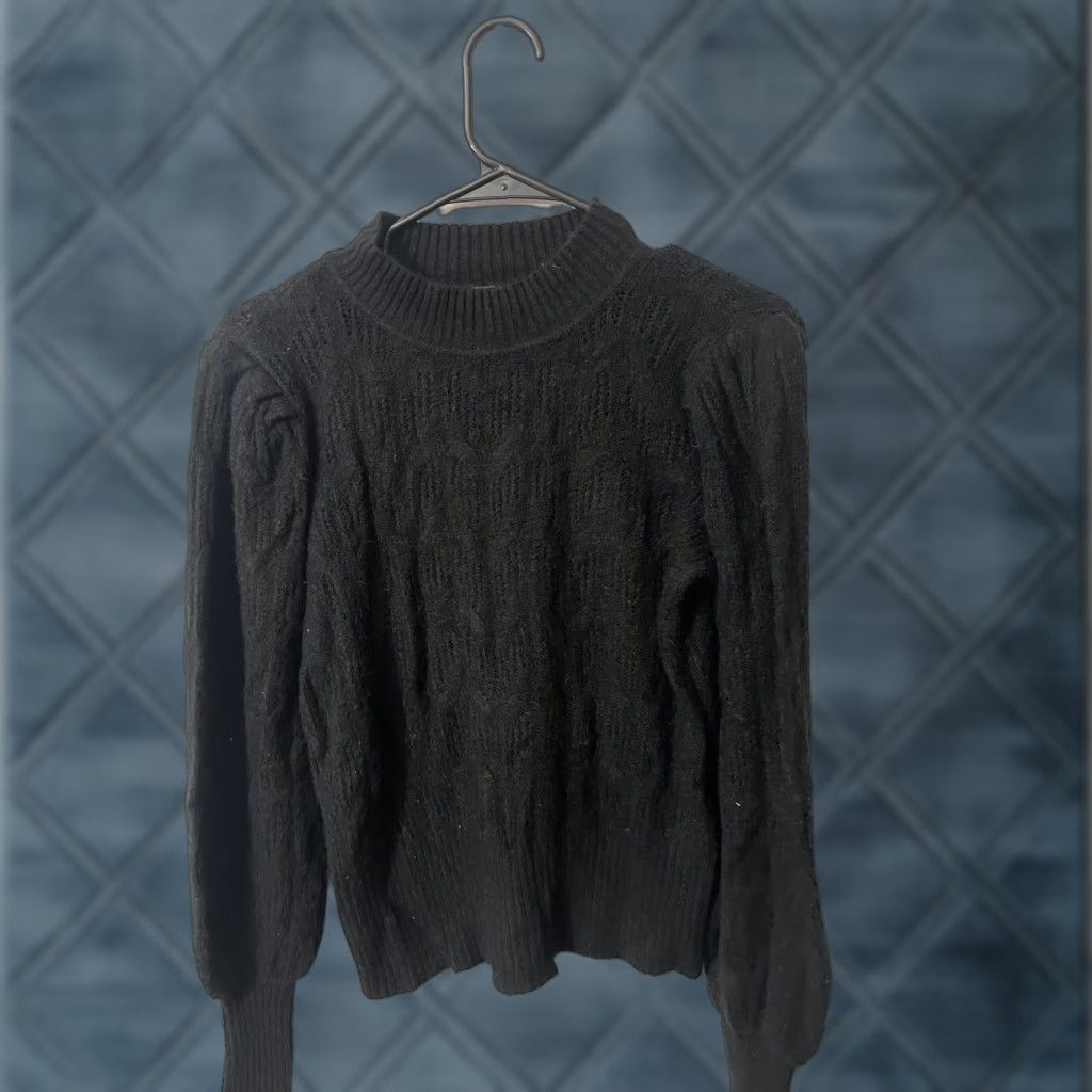 Express Express Women’s Small Black Puff Sleeve Cable-Knit Pullover Sweater - Lightweight Classic Fit for Business, Casual, Party/Cocktail Size S / US 4 / IT 40 - 1 Thumbnail