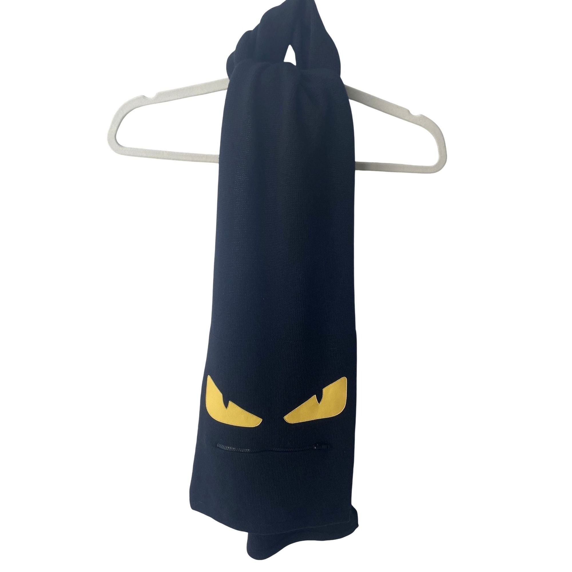 Fendi Fendi Black Knit Scarf With Yellow Eyes & Zipper Mouth Detai Size ONE SIZE - 1 Thumbnail